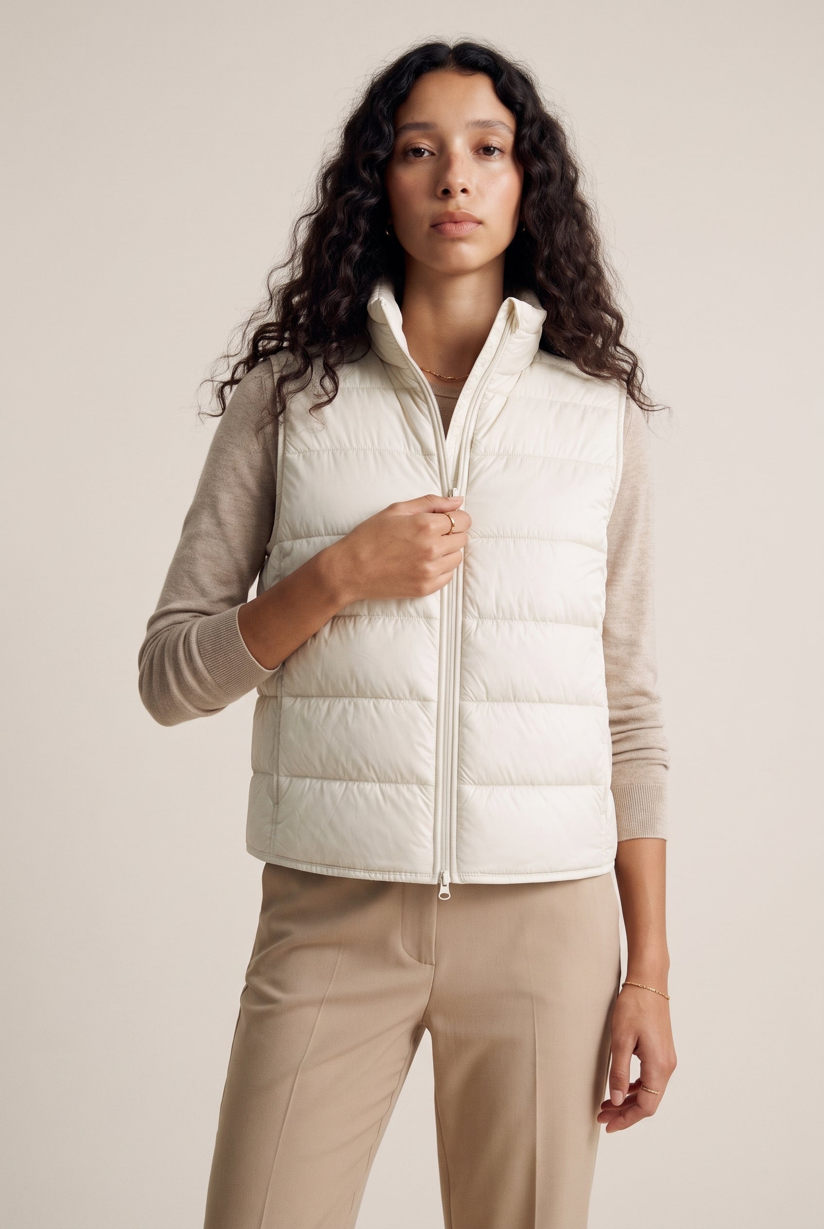 Puffer Zip Vest Beige