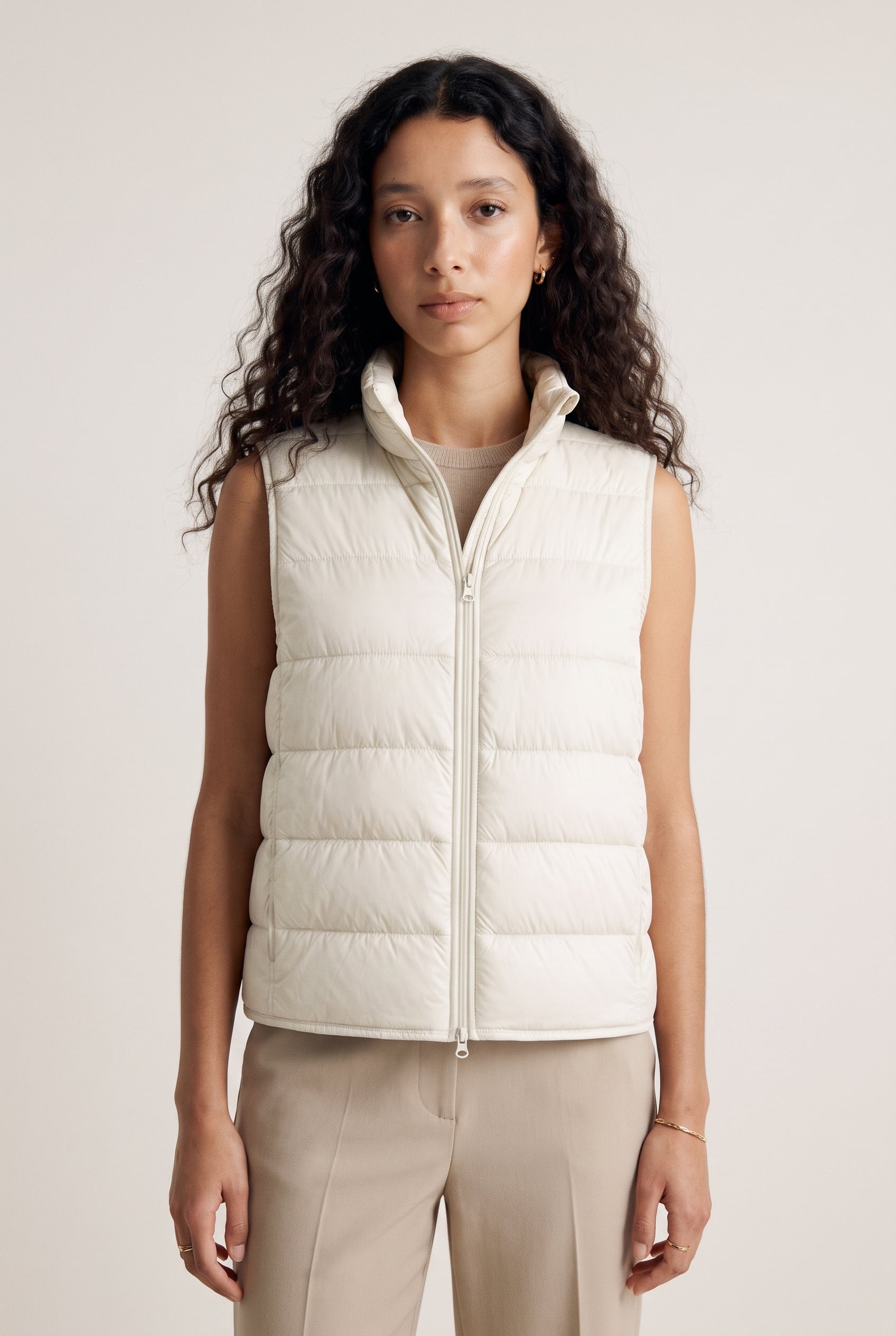 Puffer Zip Vest Beige
