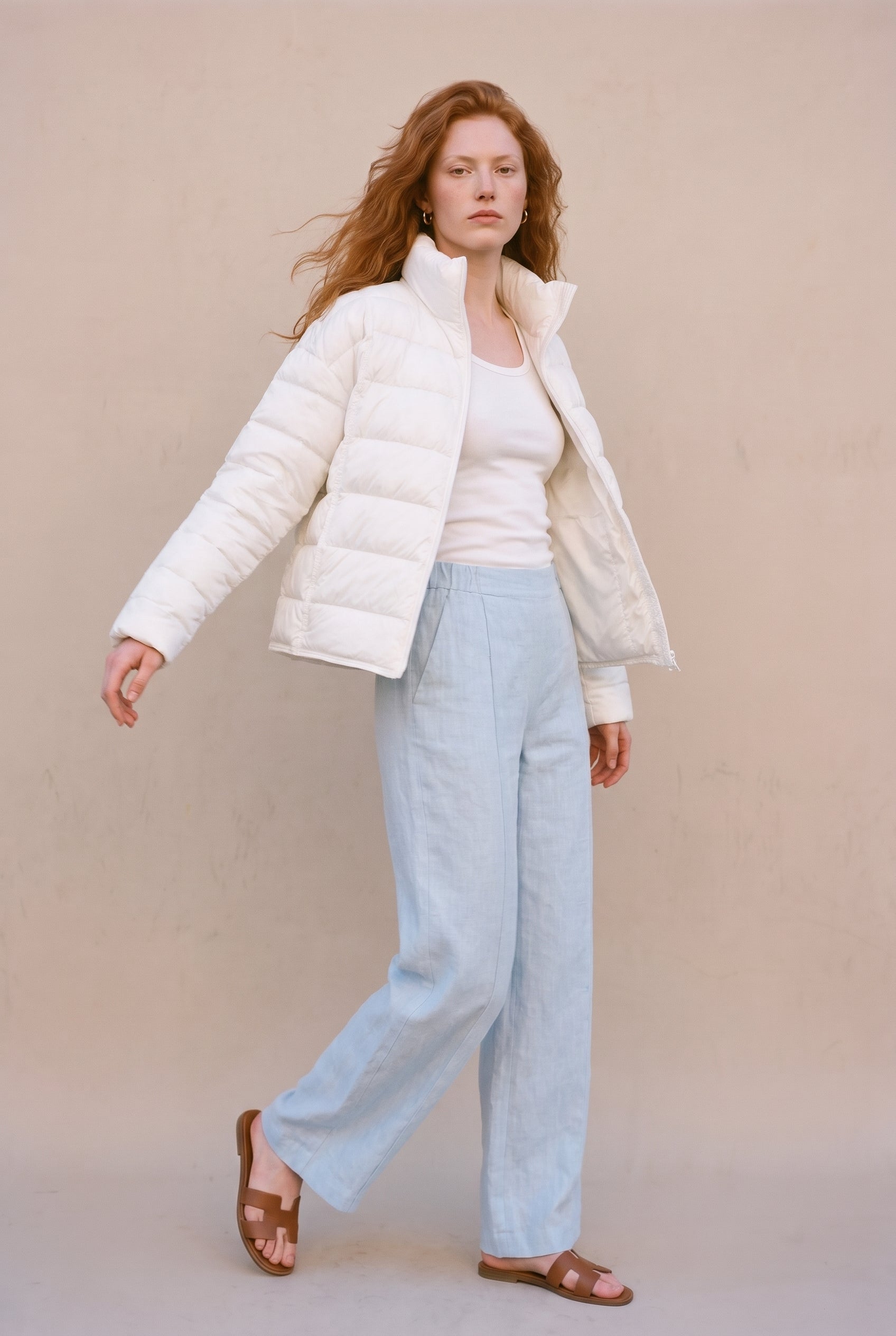 Doudoune courte beige
