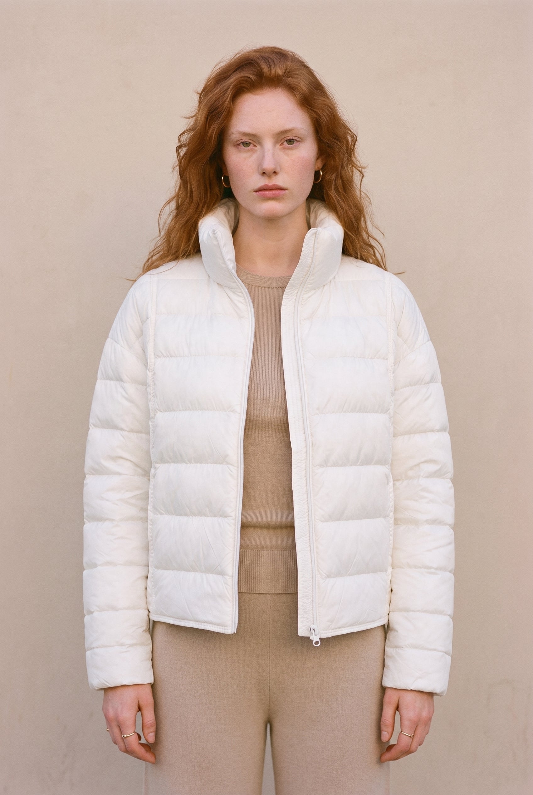 Cropped Puffer Jacket Beige