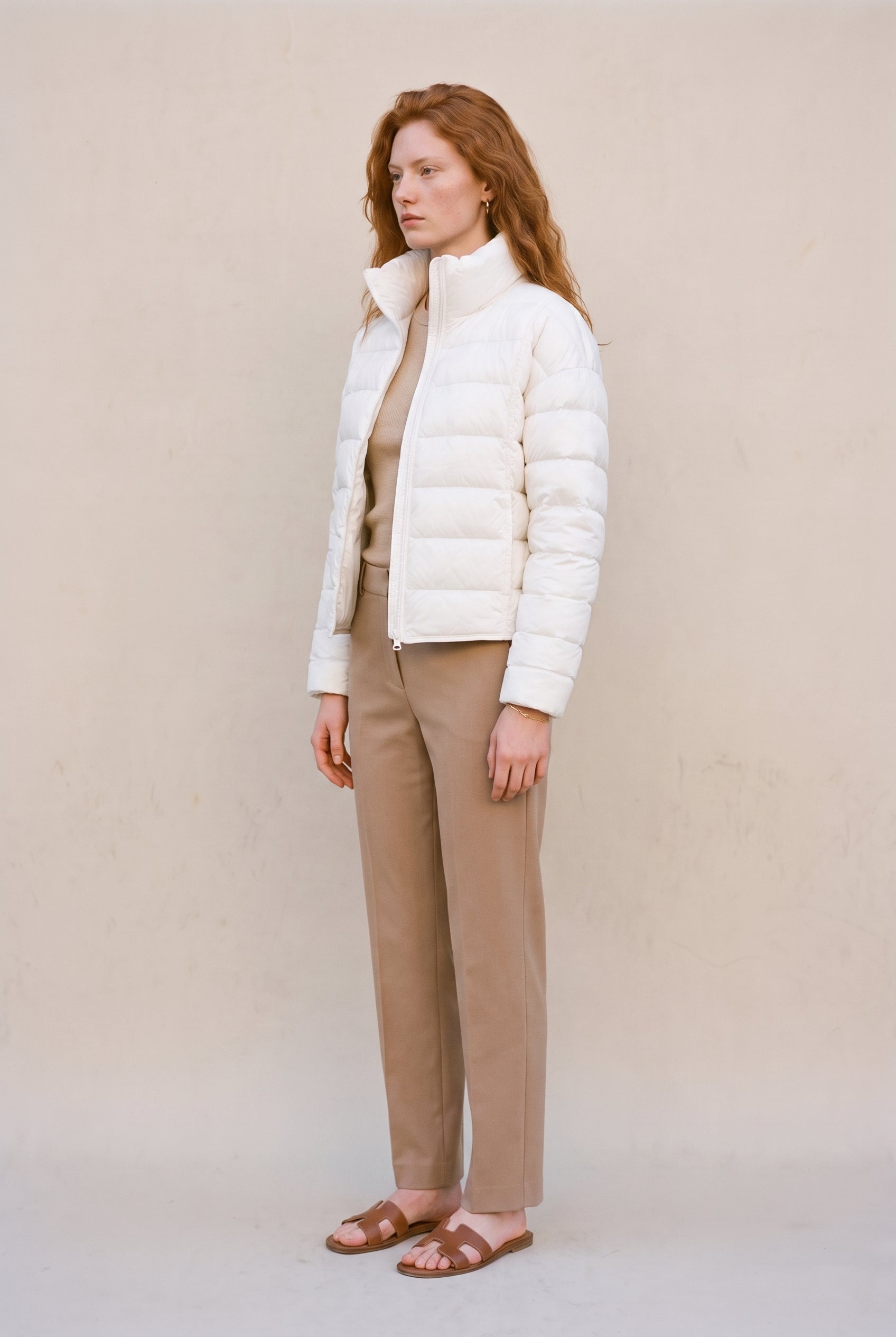 Cropped Puffer Jacket Beige