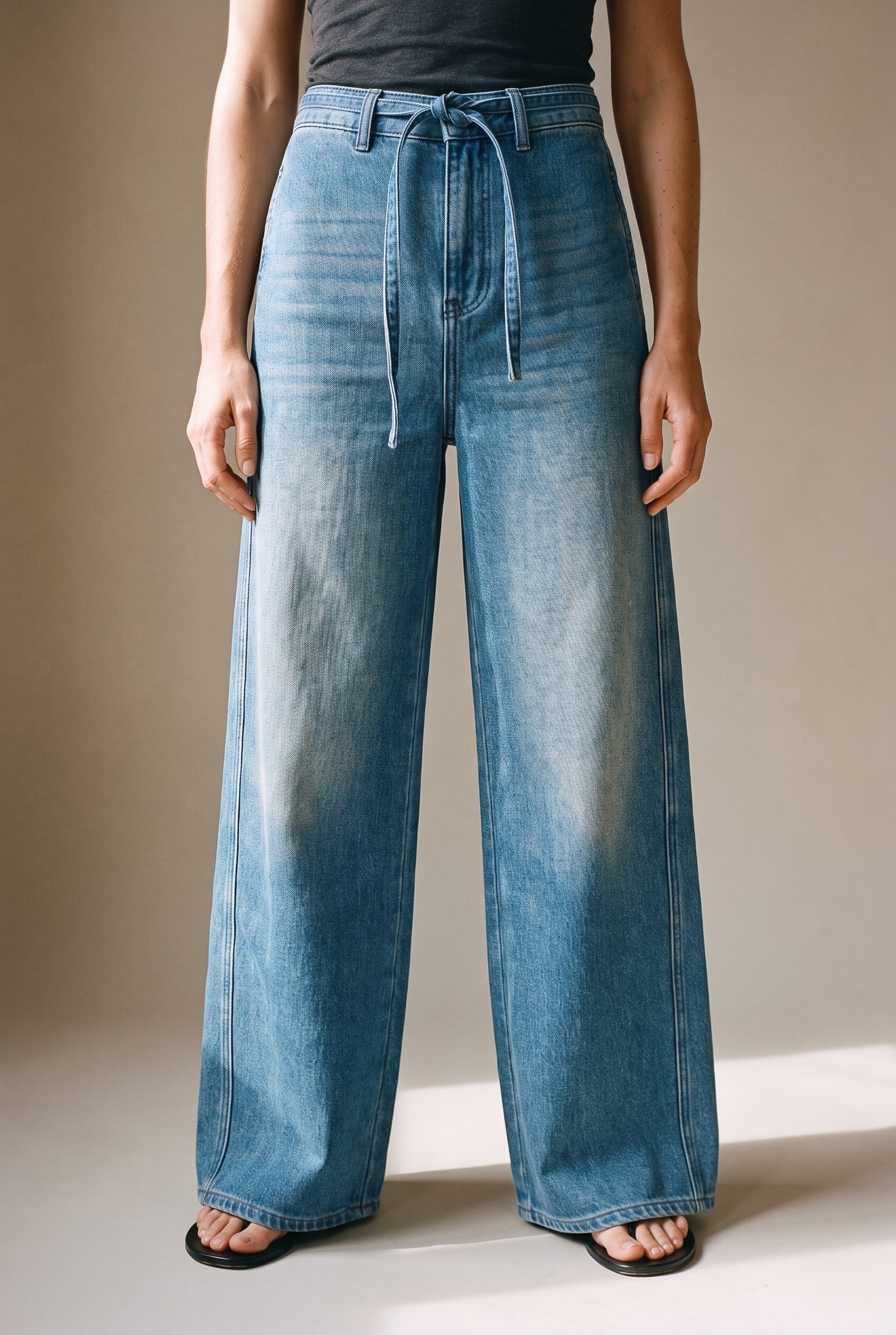 Wide-Leg Seam Detail Denim Denim Blue