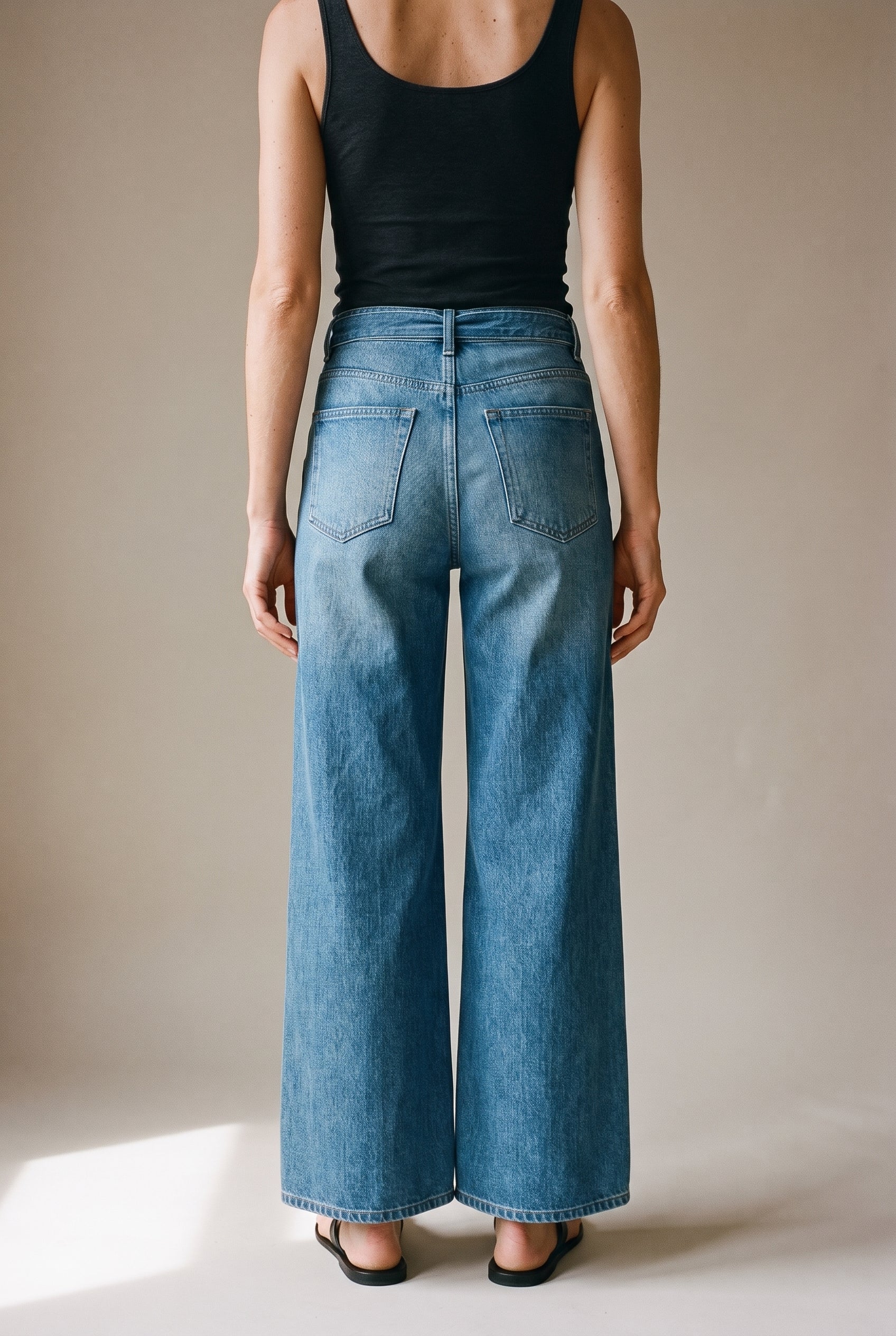 Wide-Leg Seam Detail Denim Denim Blue