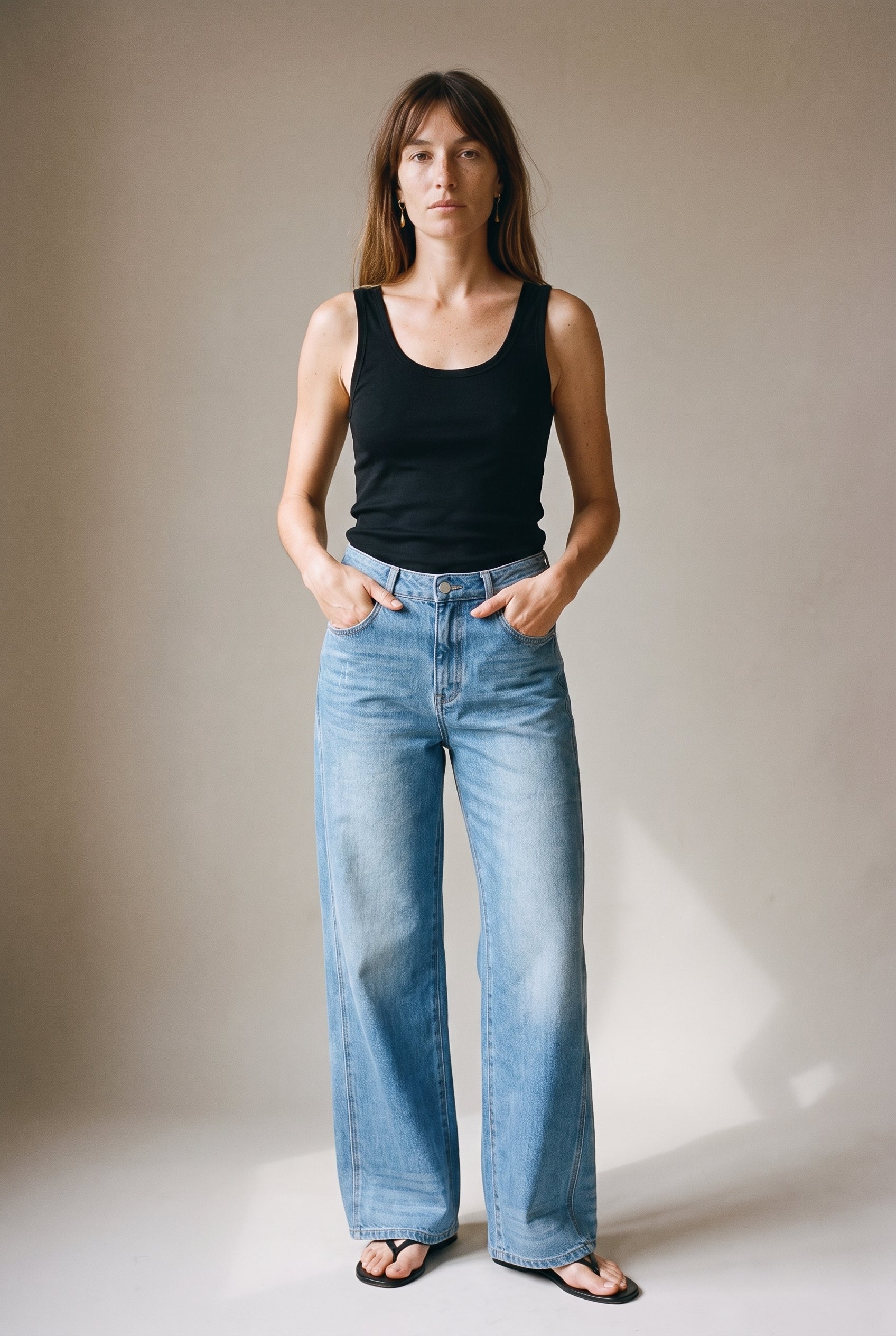 Jean ample à jambes larges bleu denim