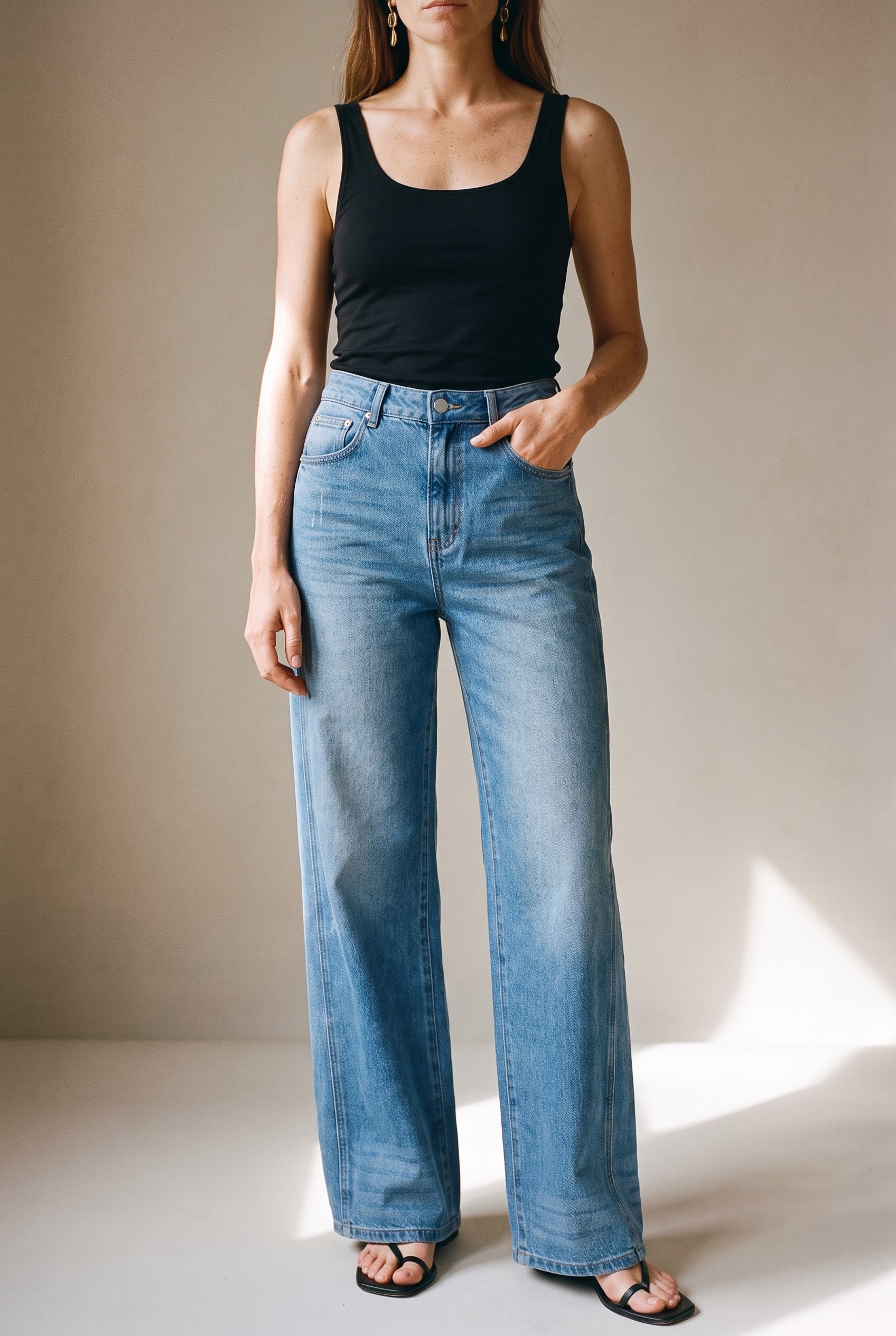 Jean ample à jambes larges bleu denim