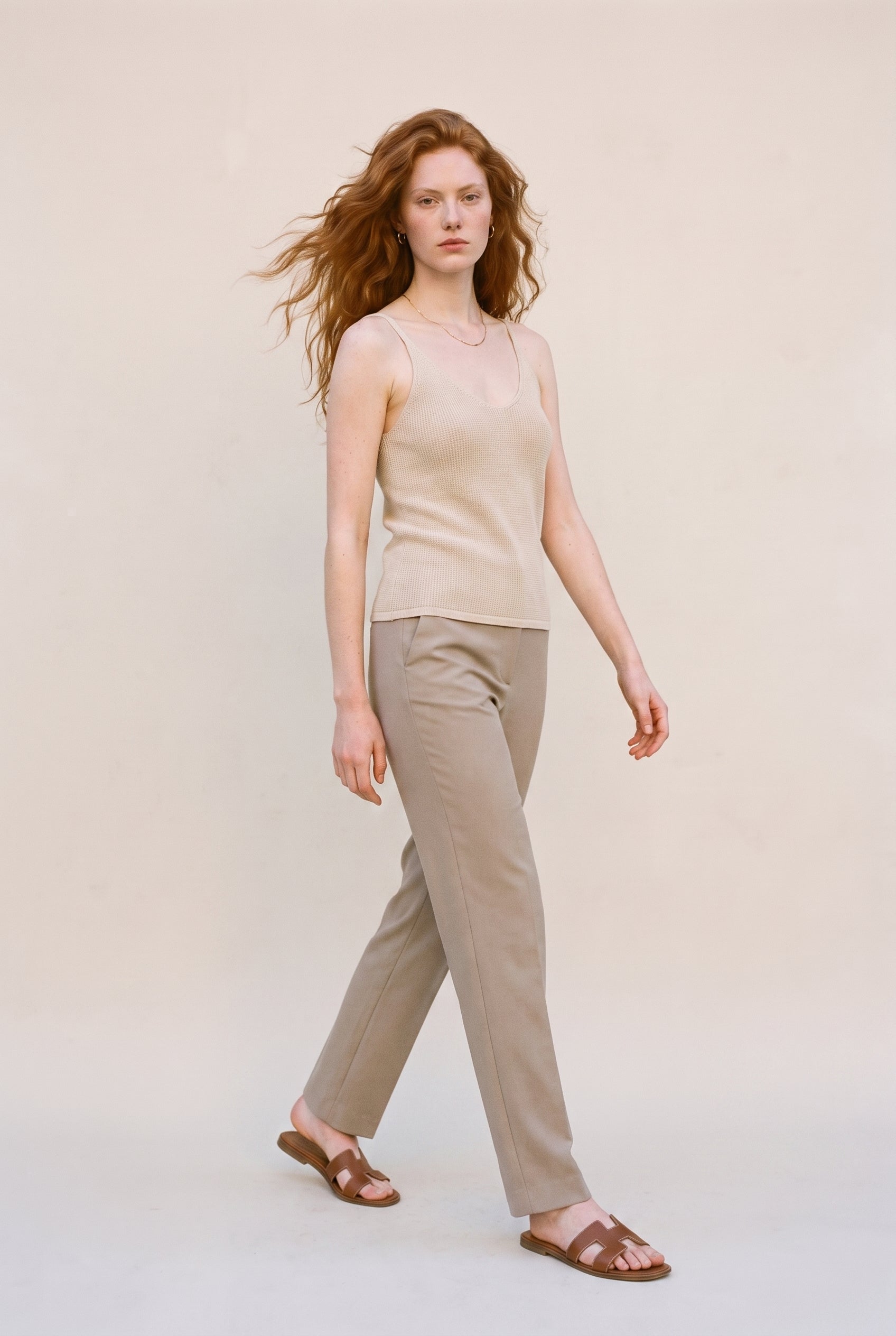 Sleeveless Knit Top Beige