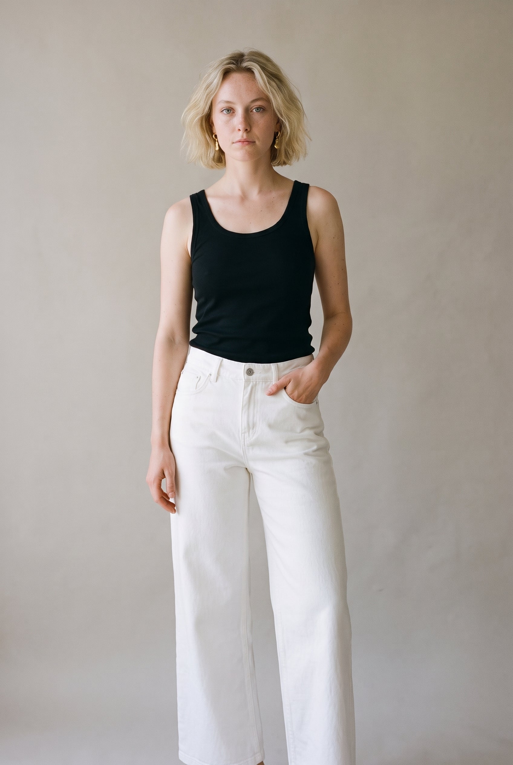 Wide Leg Denim Pants White