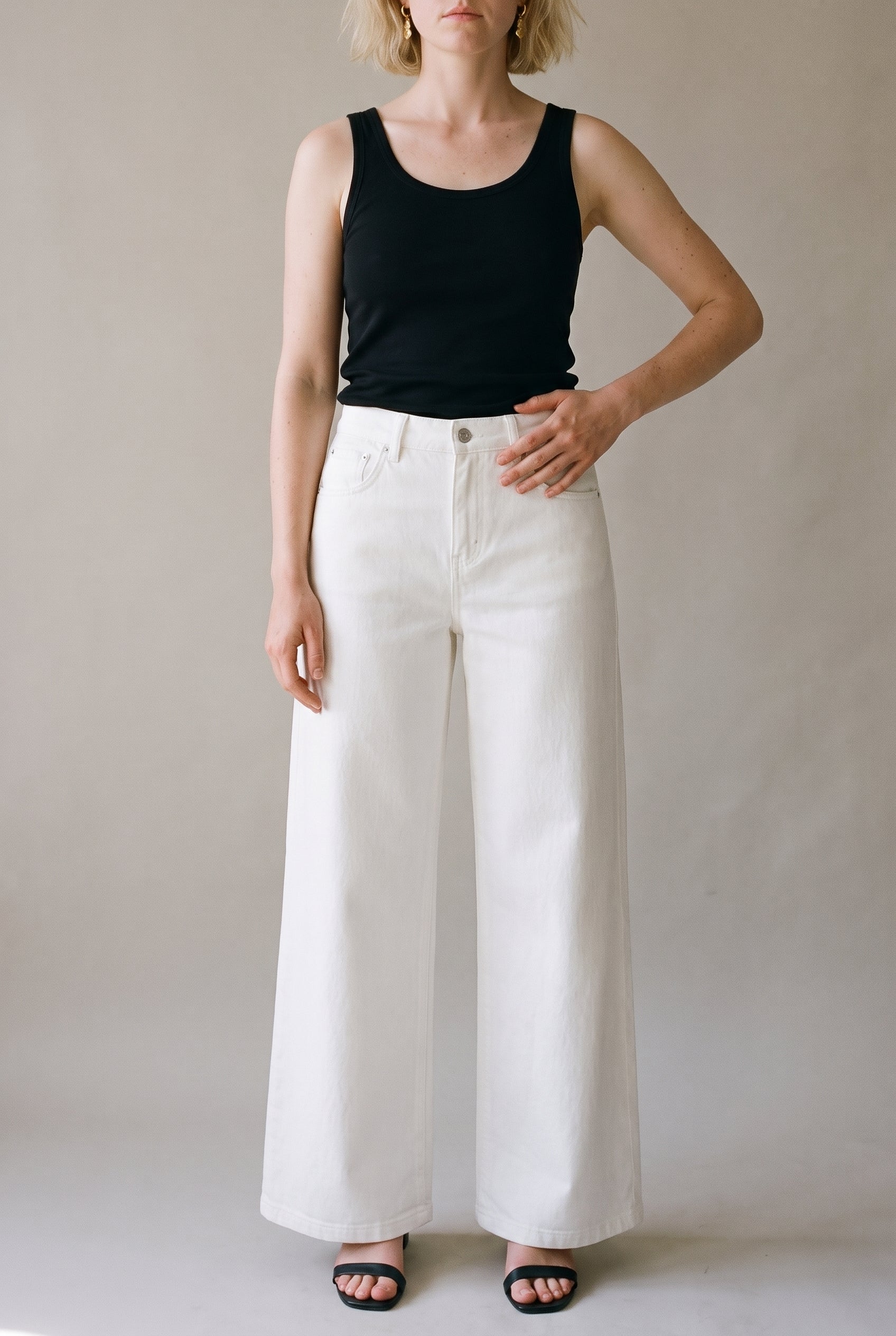 Wide Leg Denim Pants White