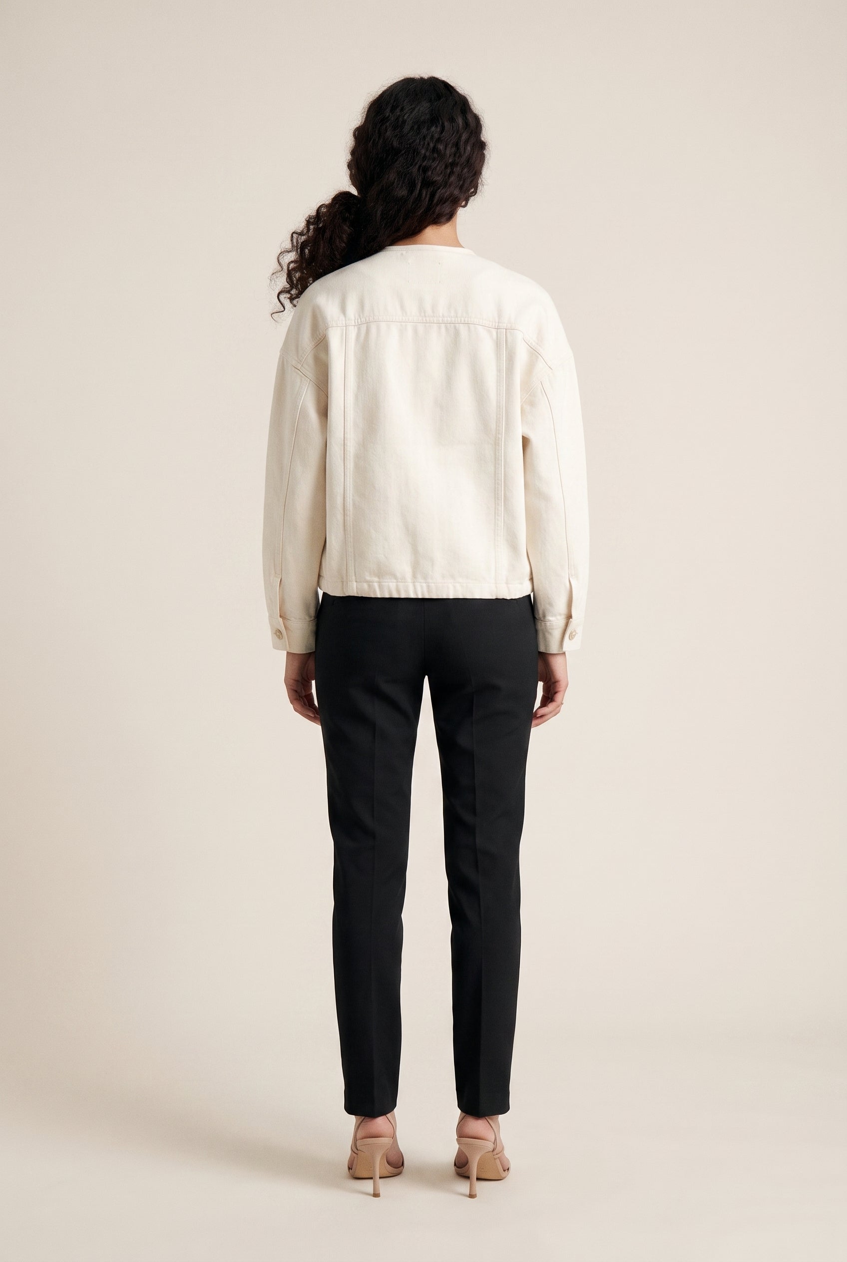 Crew Neck Button Down Jacket Ivory