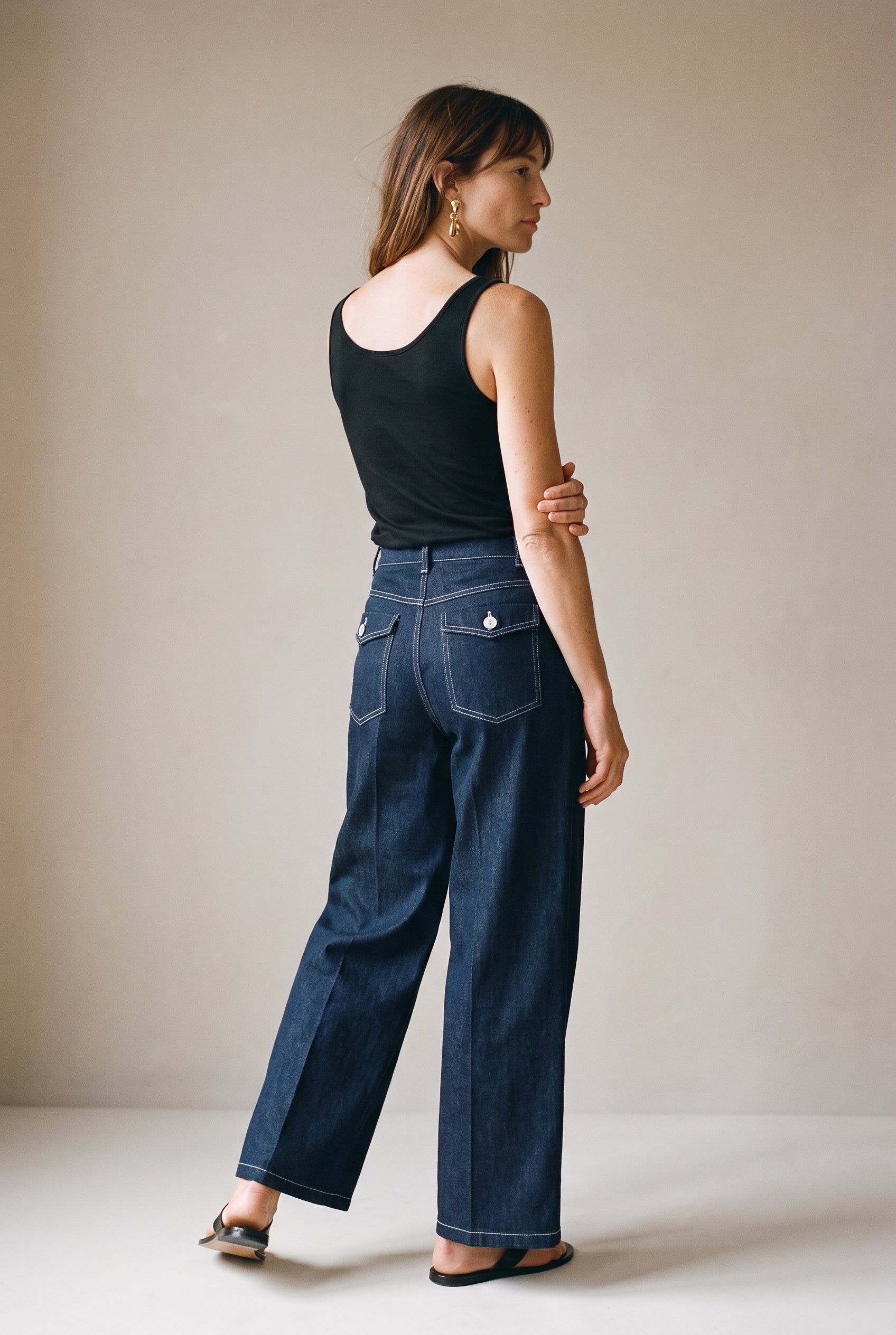 Wide Leg Denim Pants Denim Blue