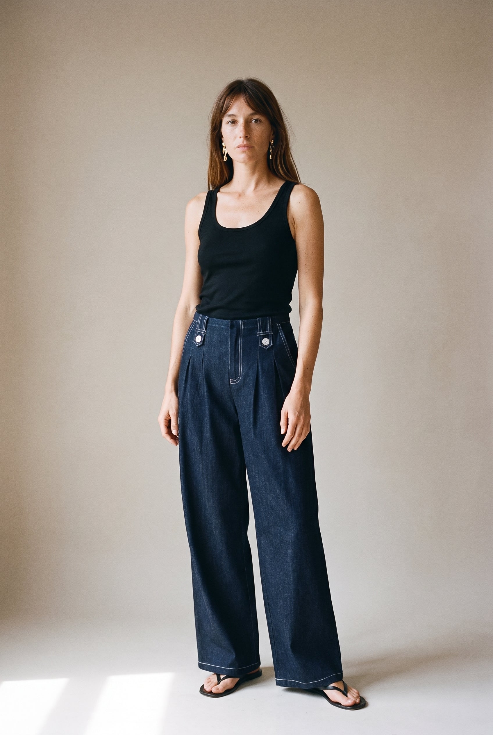 Wide Leg Denim Pants Denim Blue