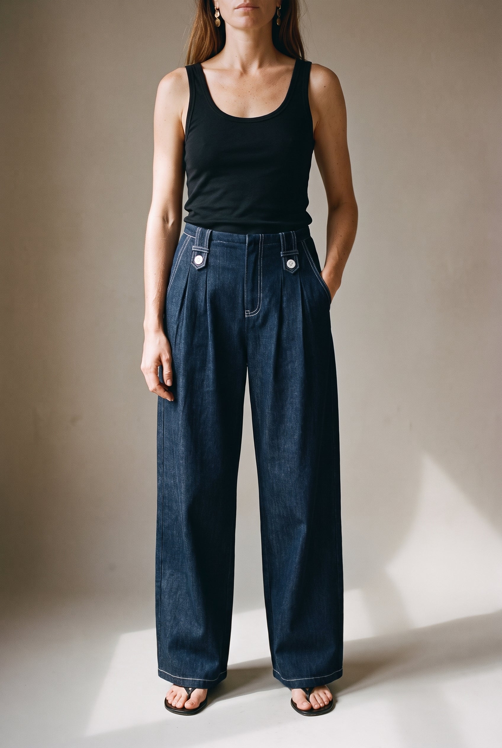 Wide Leg Denim Pants Denim Blue