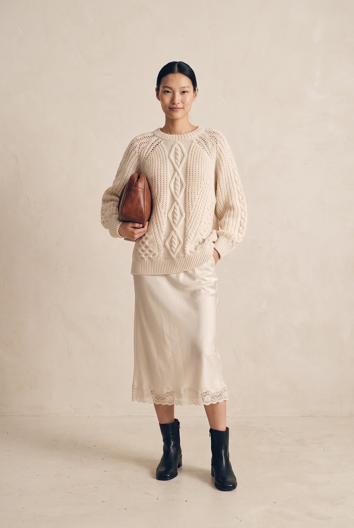Vmmiranda Cable Raglan Pullover in birch — front