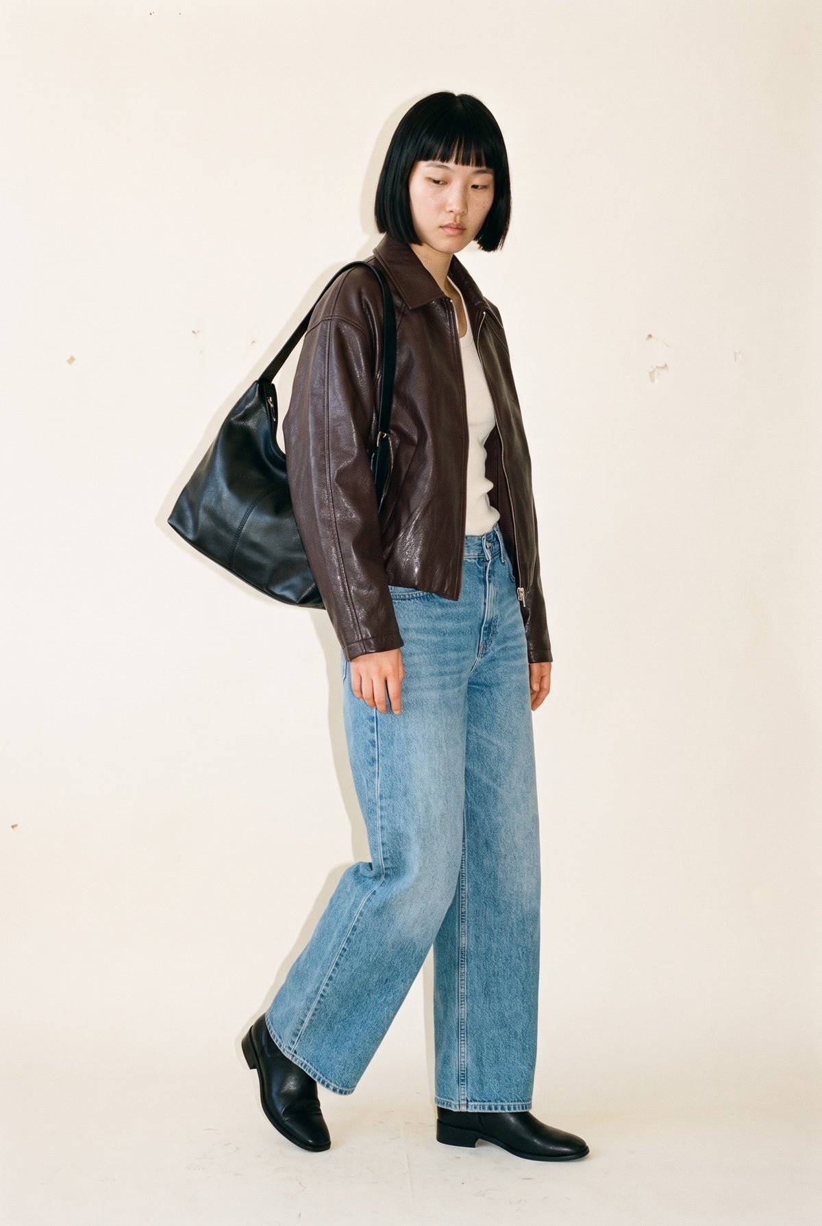 Onlmasja Faux Leather Bomber in chocolate torte — front