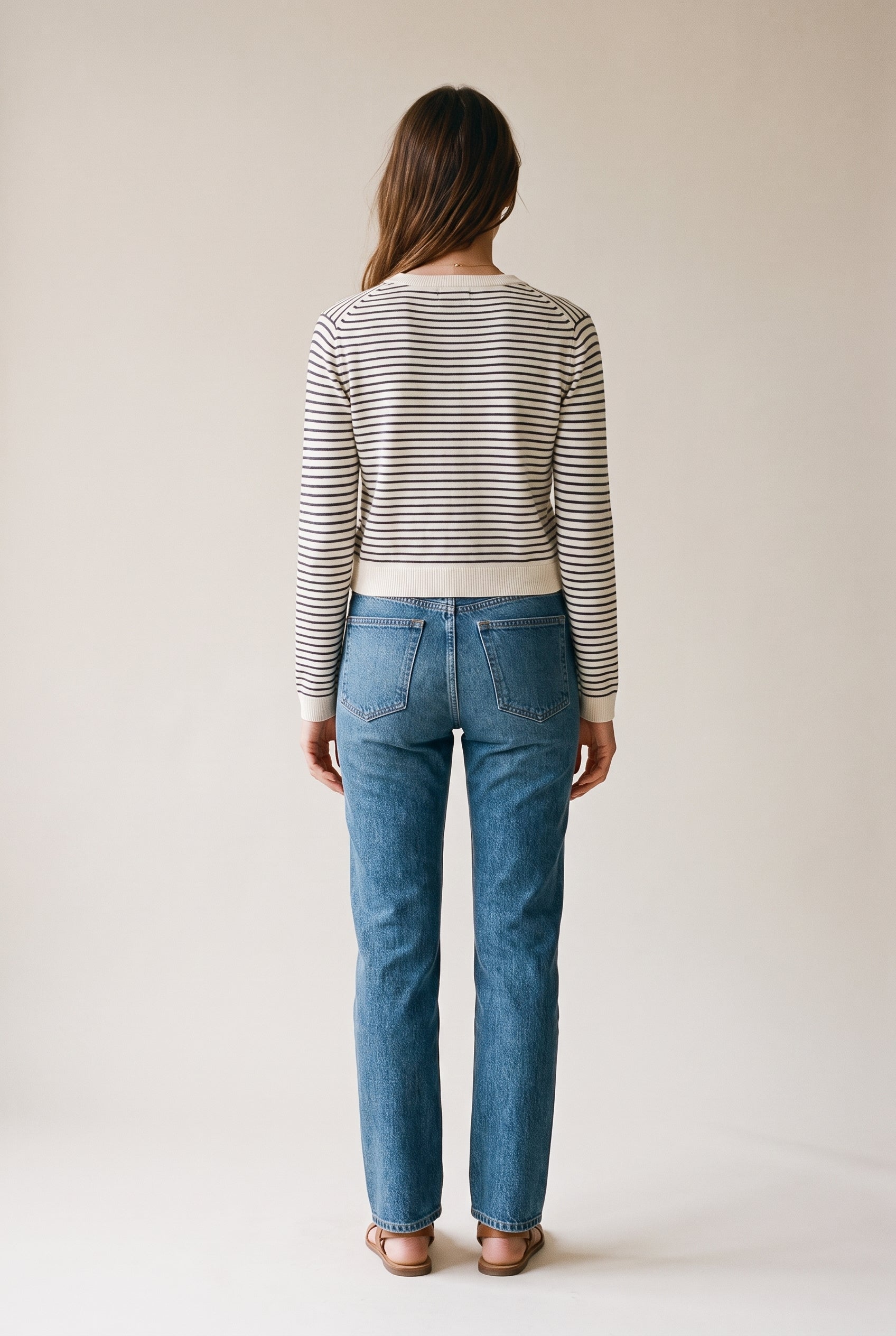 Parisen Striped Cardigan Top Natural Black