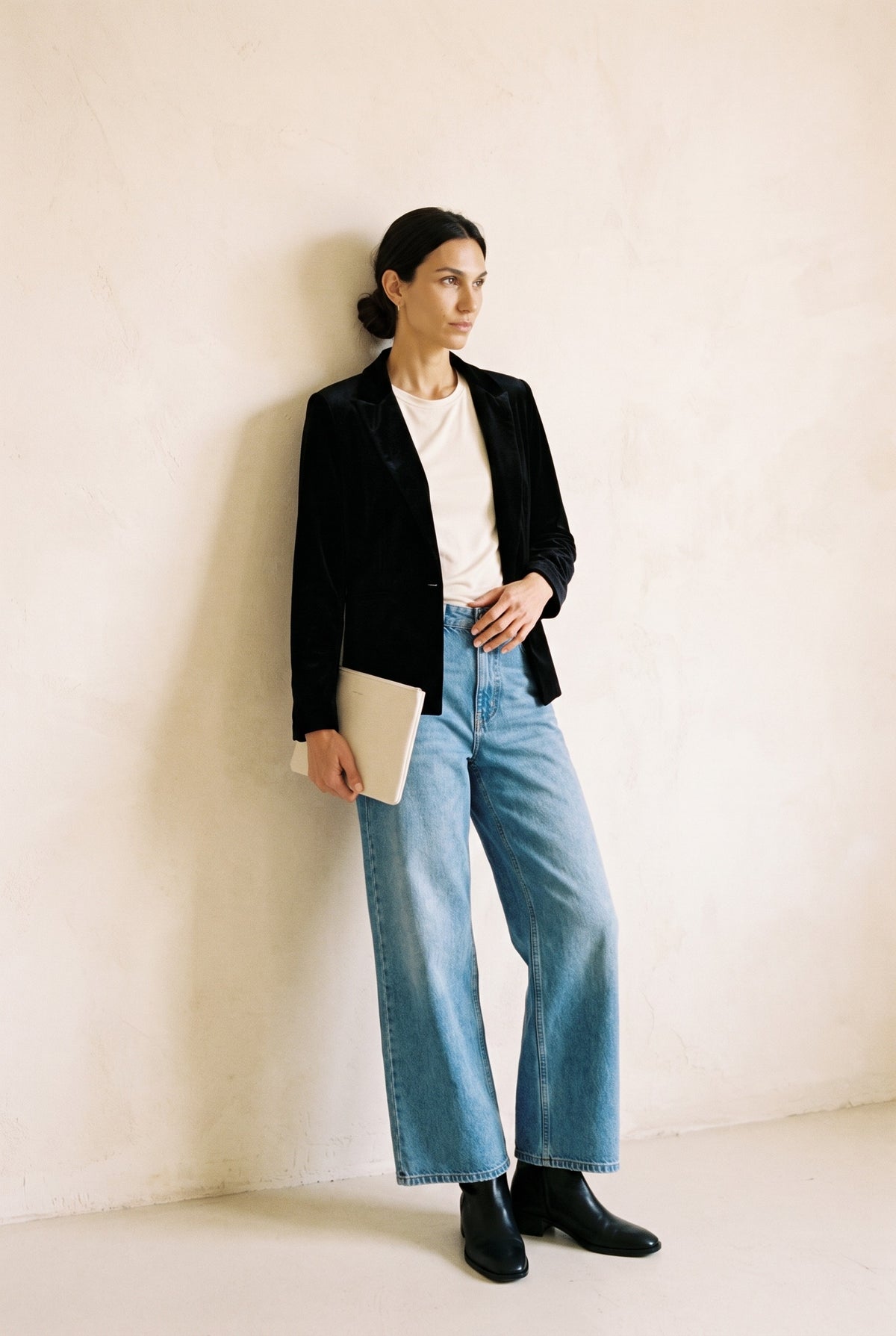 Velvet Blazer in black — full length