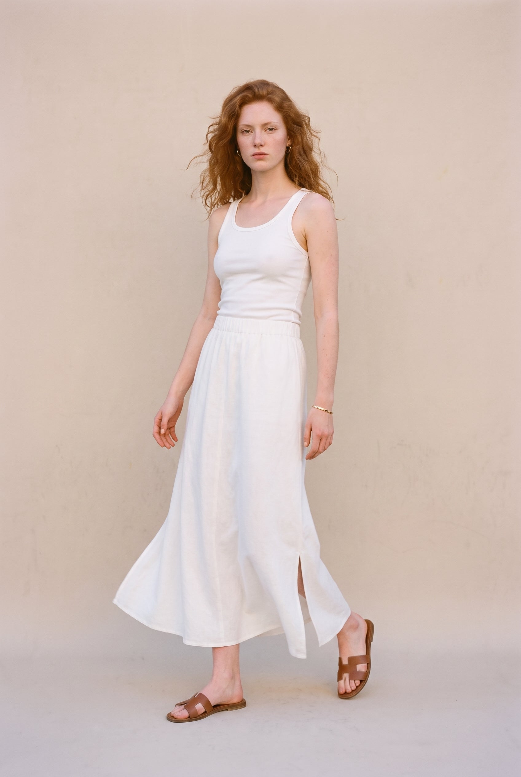Lightweight A-Line Maxi Skirt White