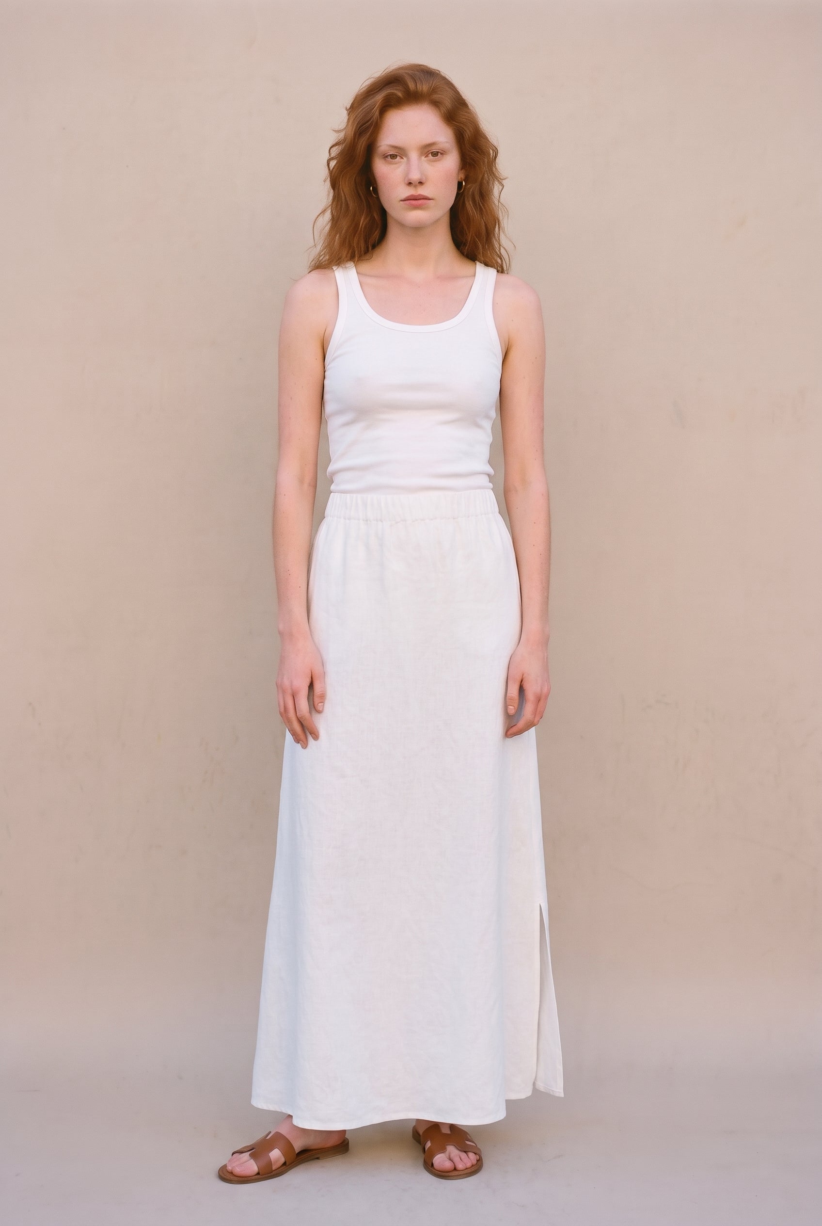 Lightweight A-Line Maxi Skirt White