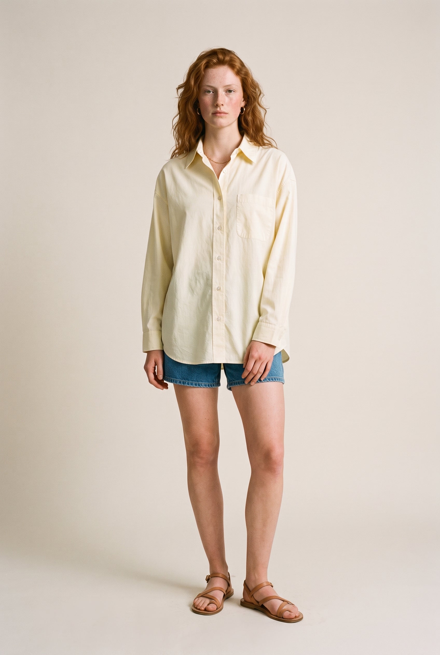 Oversized Utility Button-Up Shirt Yellow
