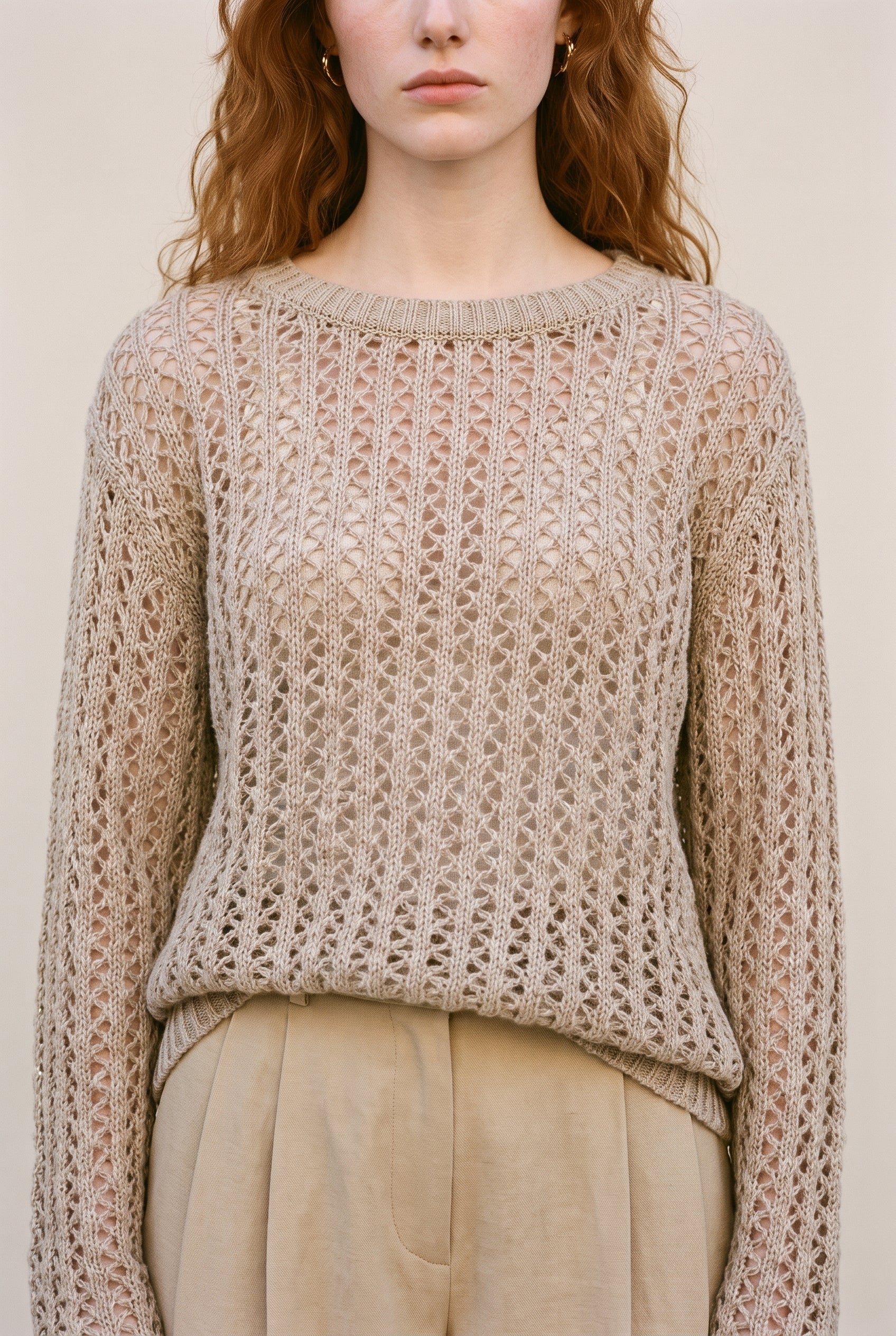 Textured Knit Sweater Beige