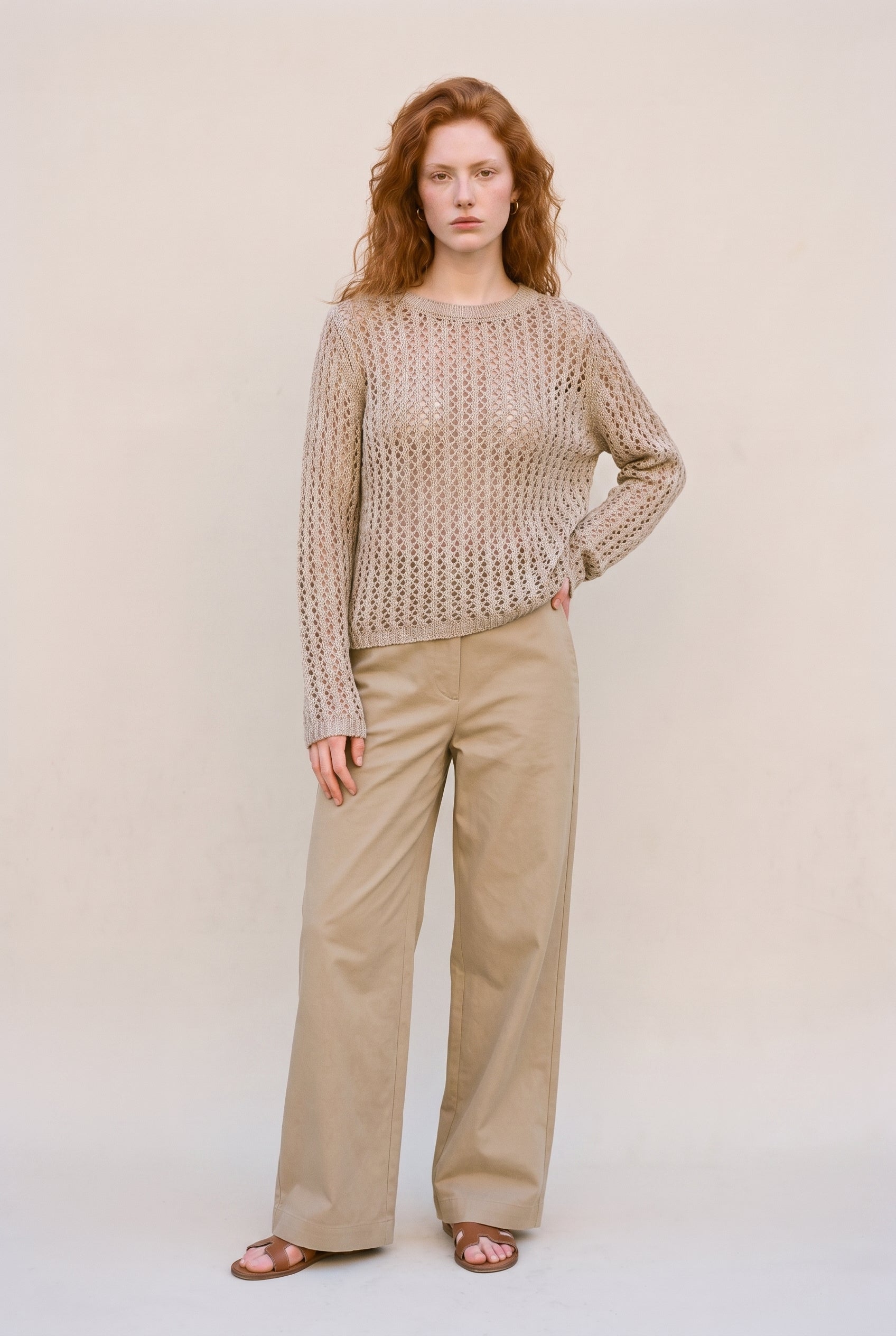 Textured Knit Sweater Beige