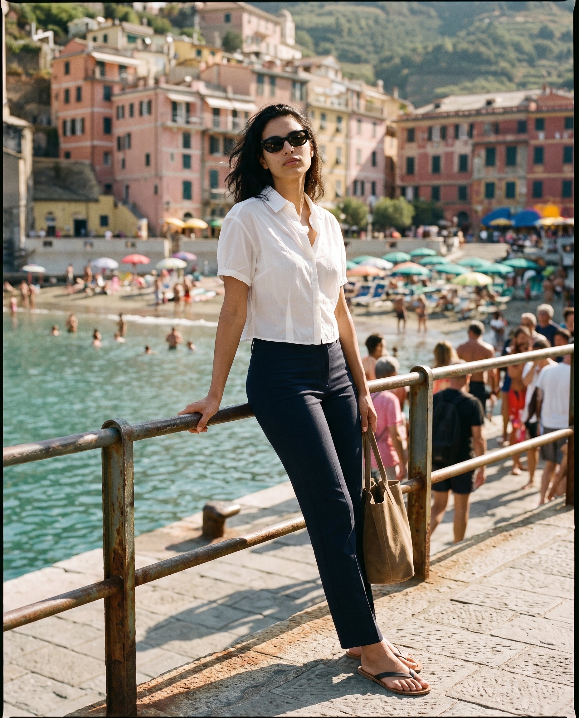 Cropped Short Sleeve Button-Up Shirt