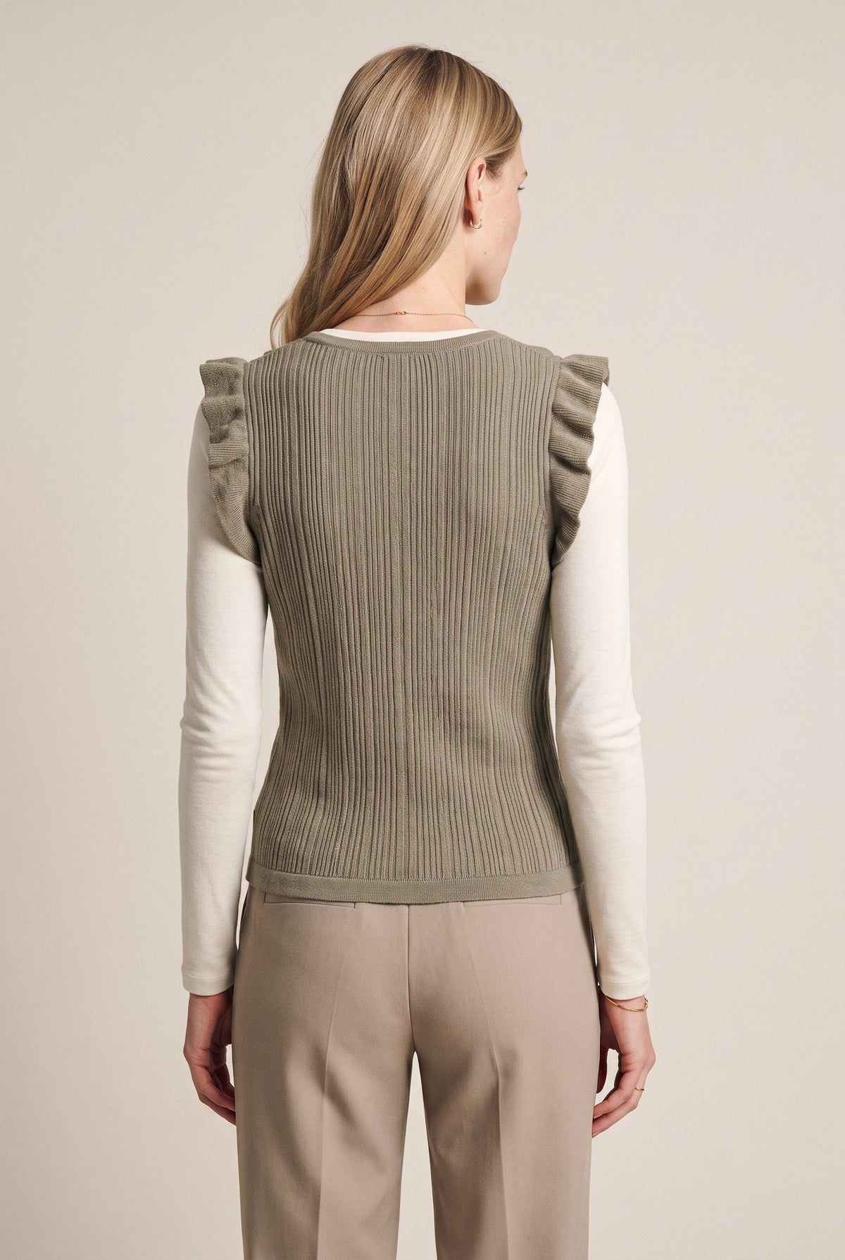 Ruffle Trim Tie Front Vest COCA