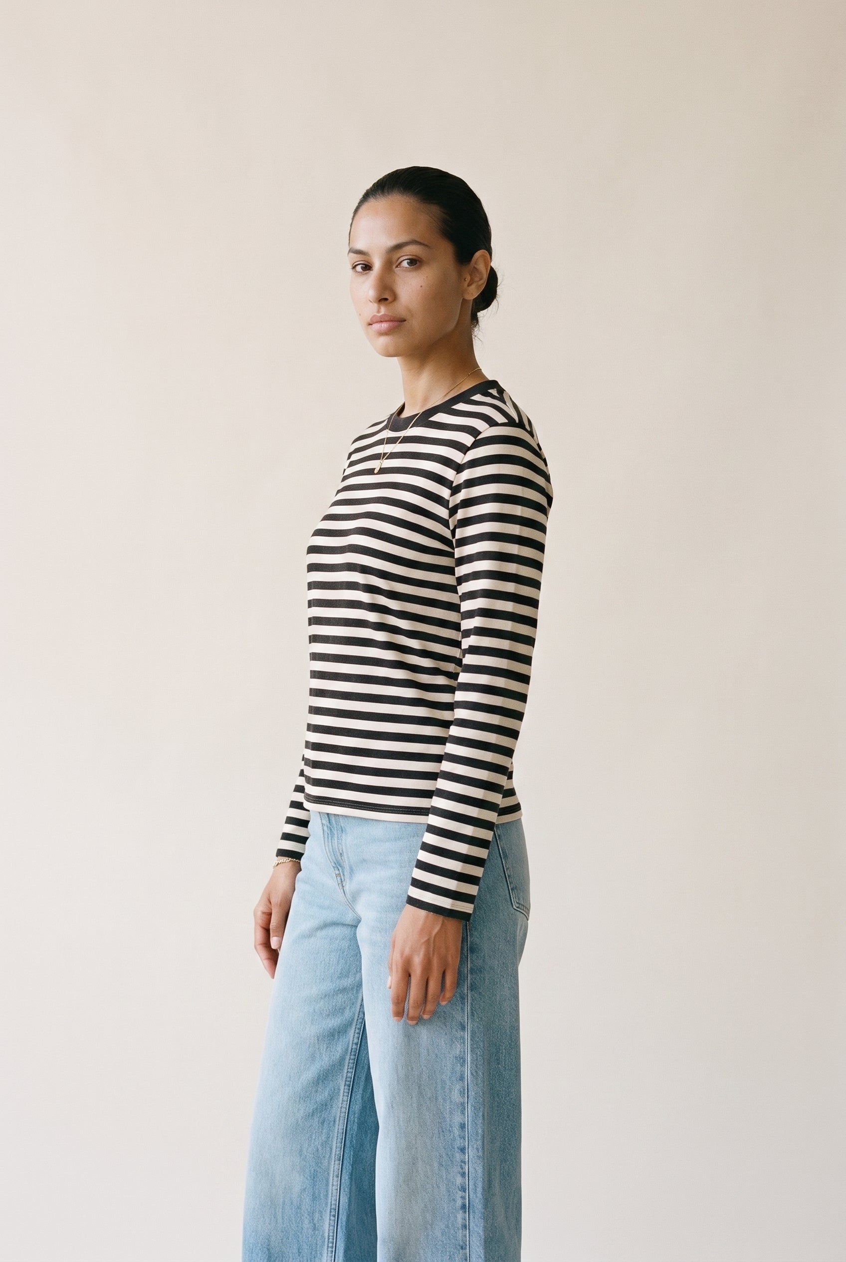 Cropped Longline Tee – Stripes