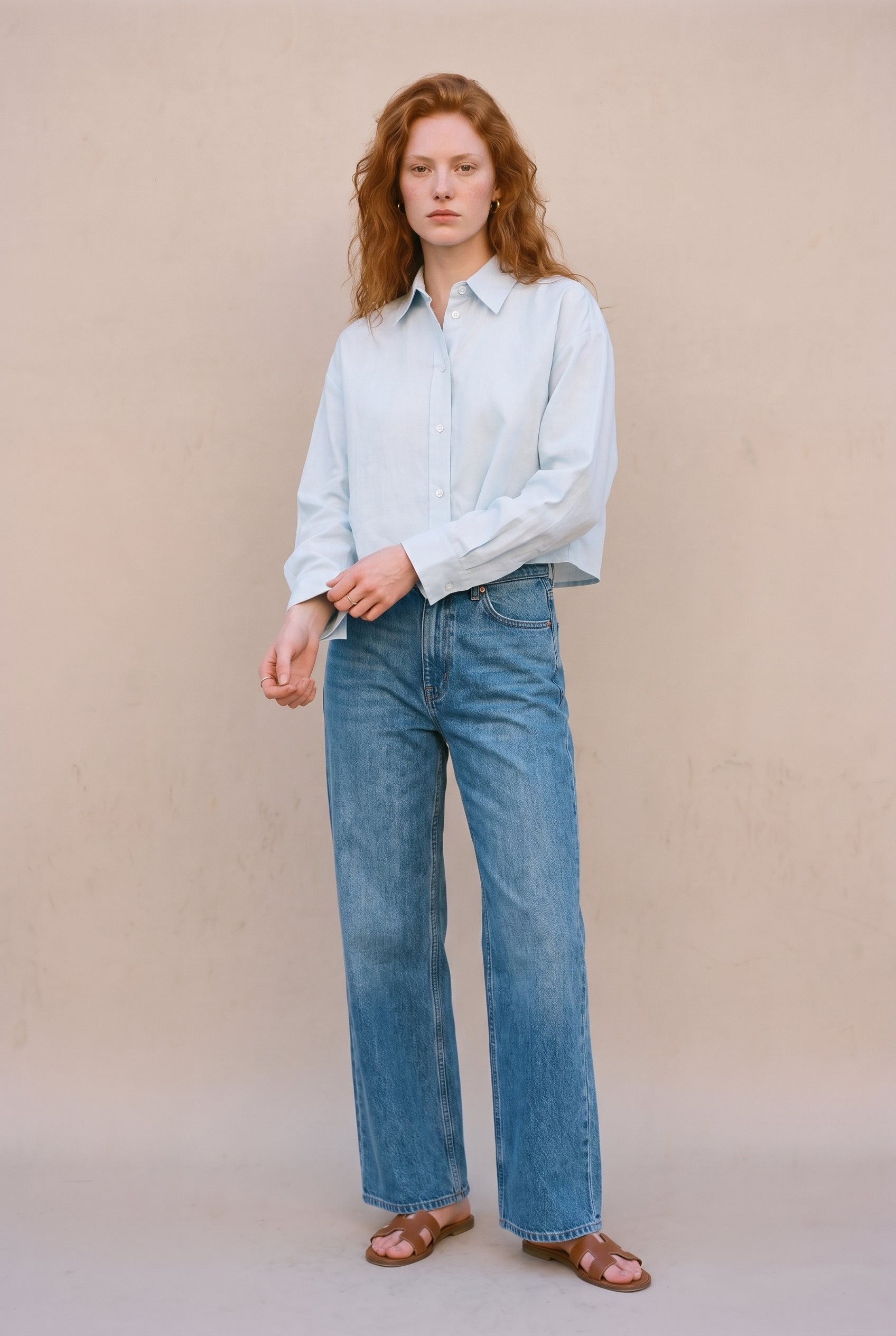 Relaxed Cropped Button-Up Shirt