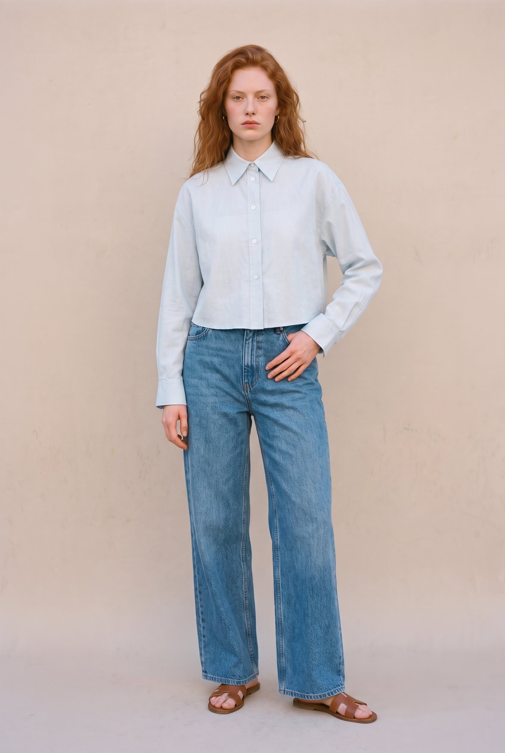 Relaxed Cropped Button-Up Shirt