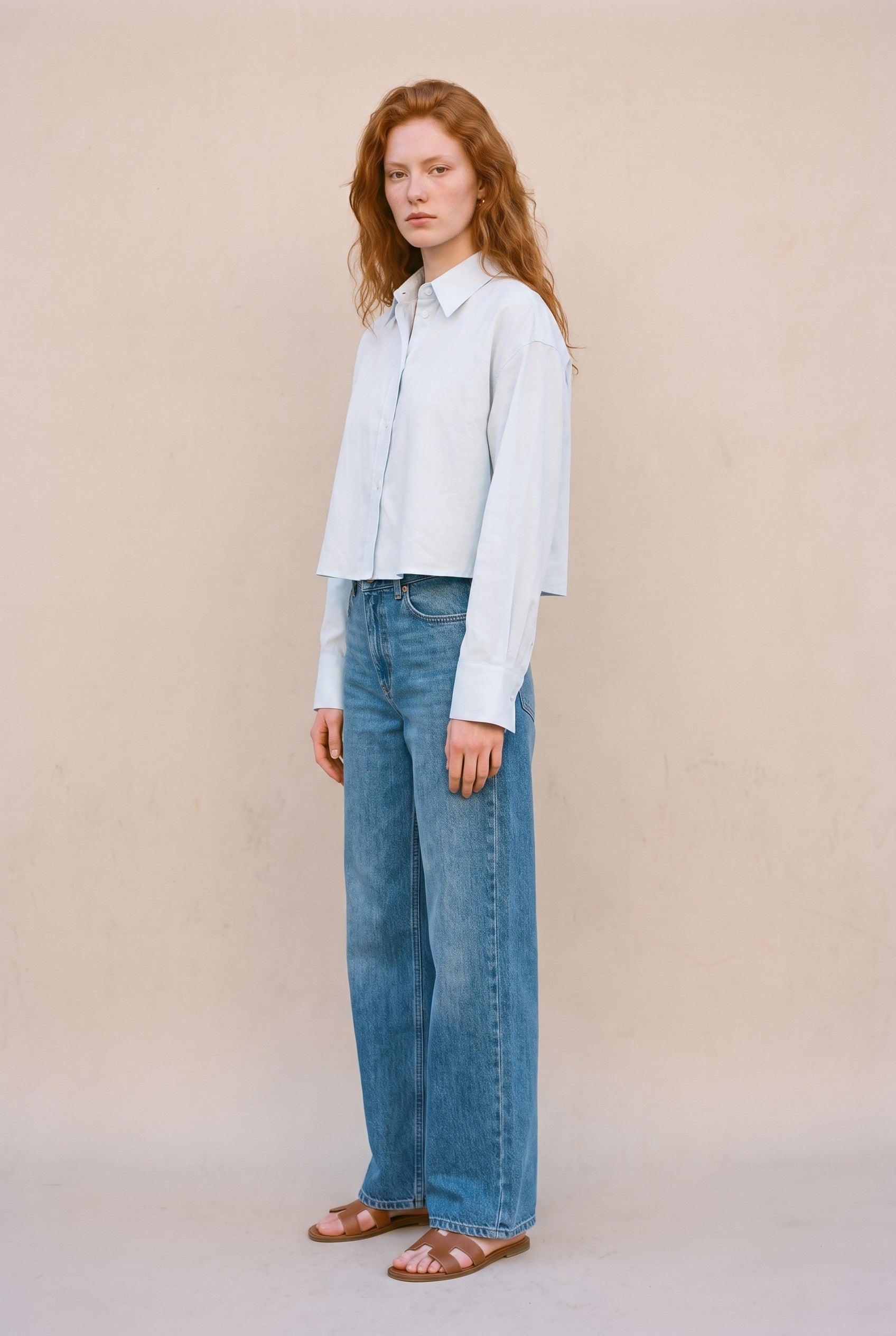 Relaxed Cropped Button-Up Shirt