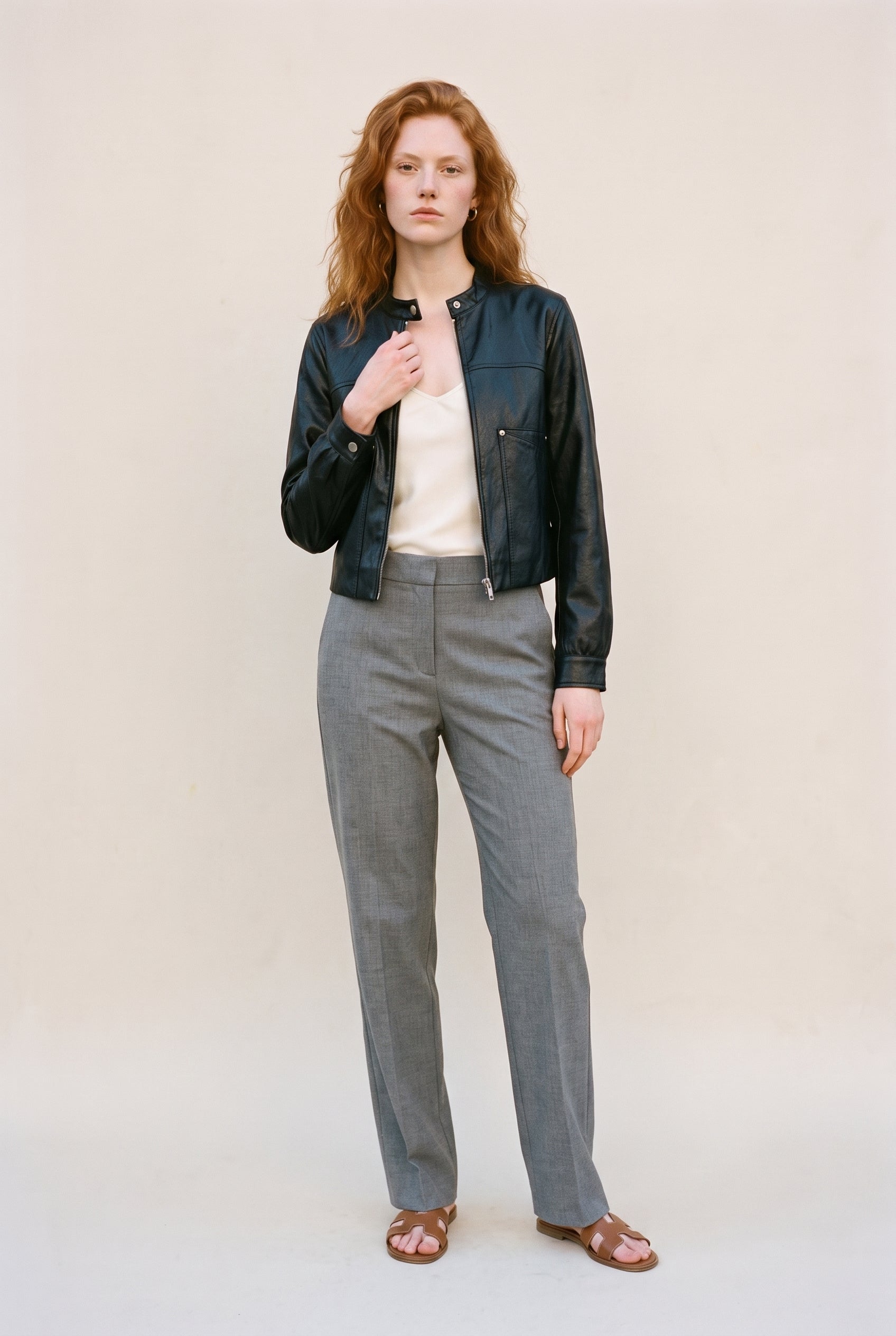 Cropped Faux Leather Jacket