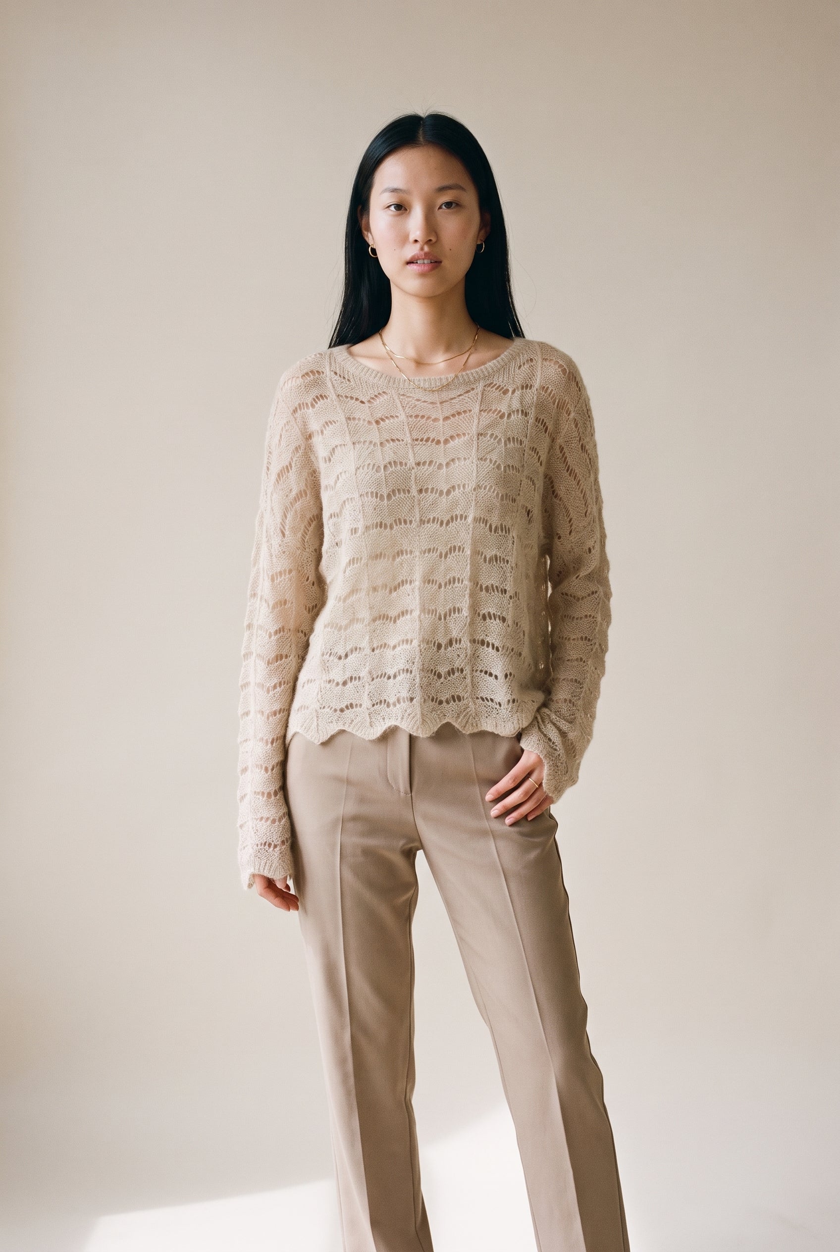 Textured Pointelle Knit Sweater