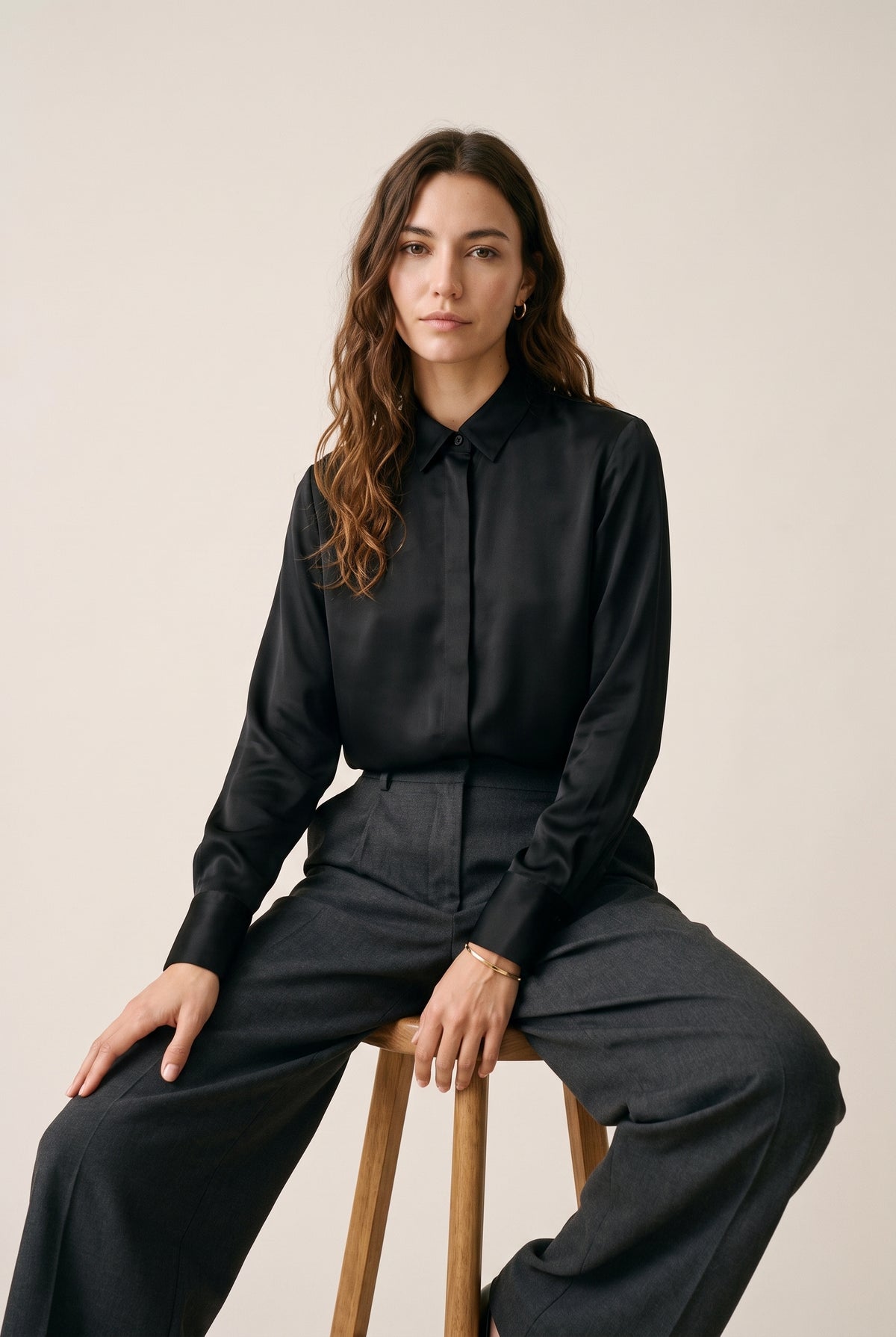 Relaxed Satin Button-Up Shirt