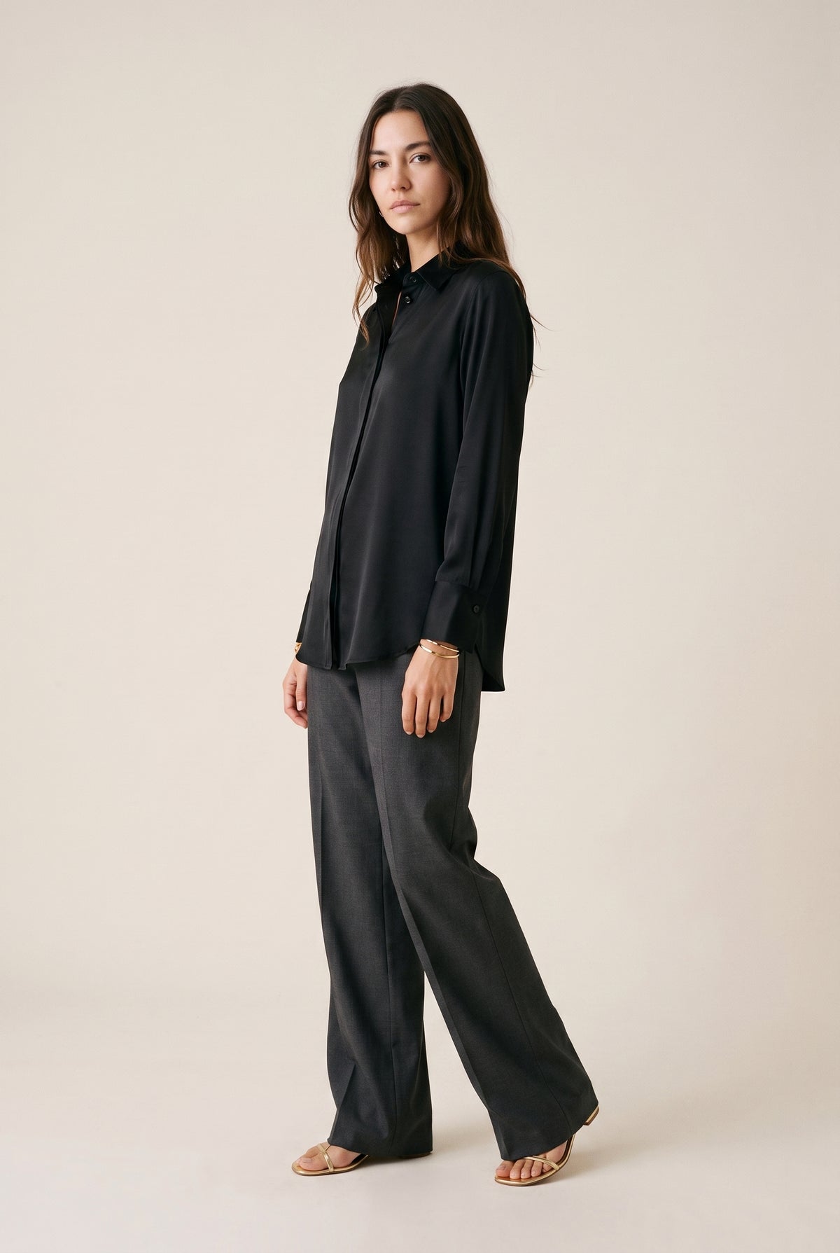 Relaxed Satin Button-Up Shirt
