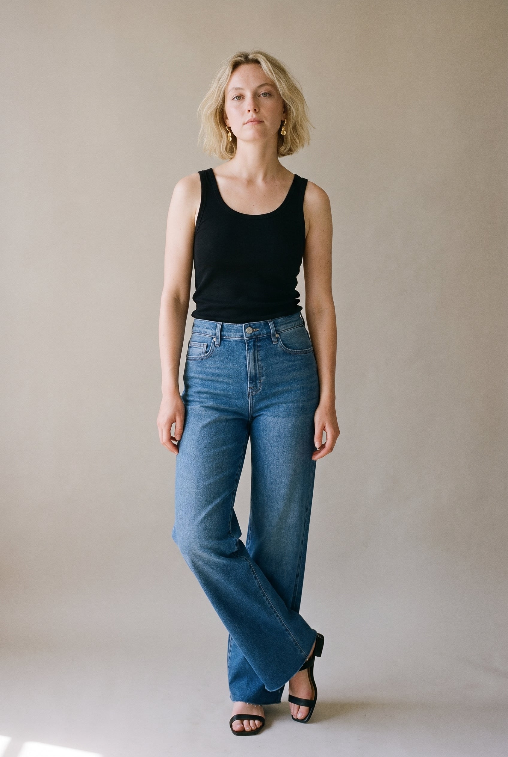 High Rise Clean Stretch Dad Jean Medium Dark