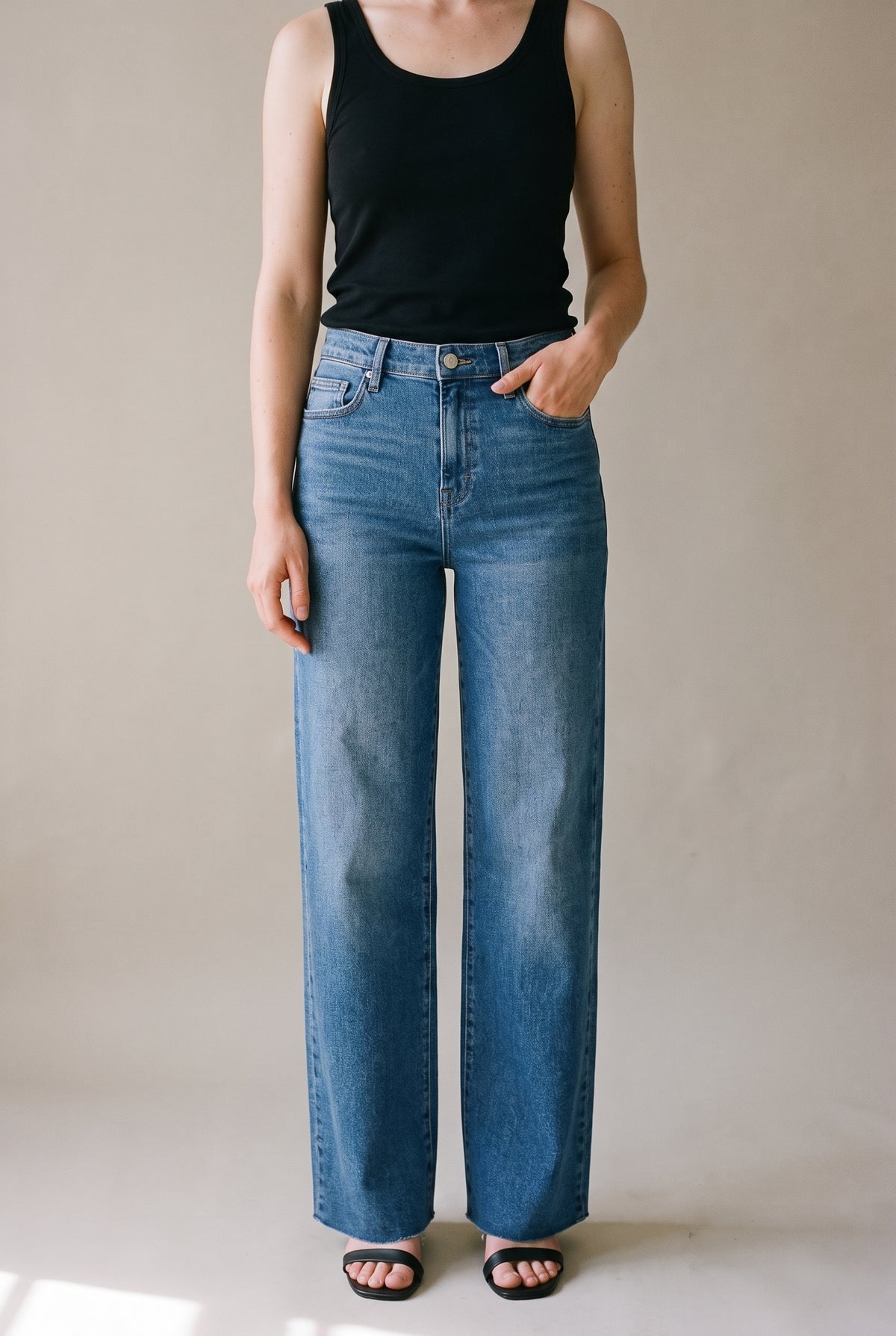 High Rise Clean Stretch Dad Jean Medium Dark