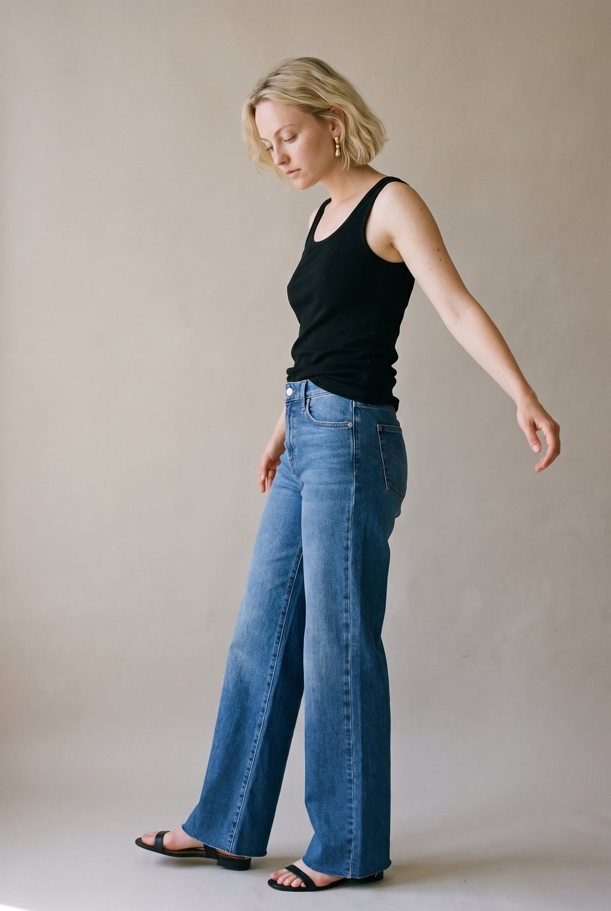 High Rise Clean Stretch Dad Jean Medium Dark