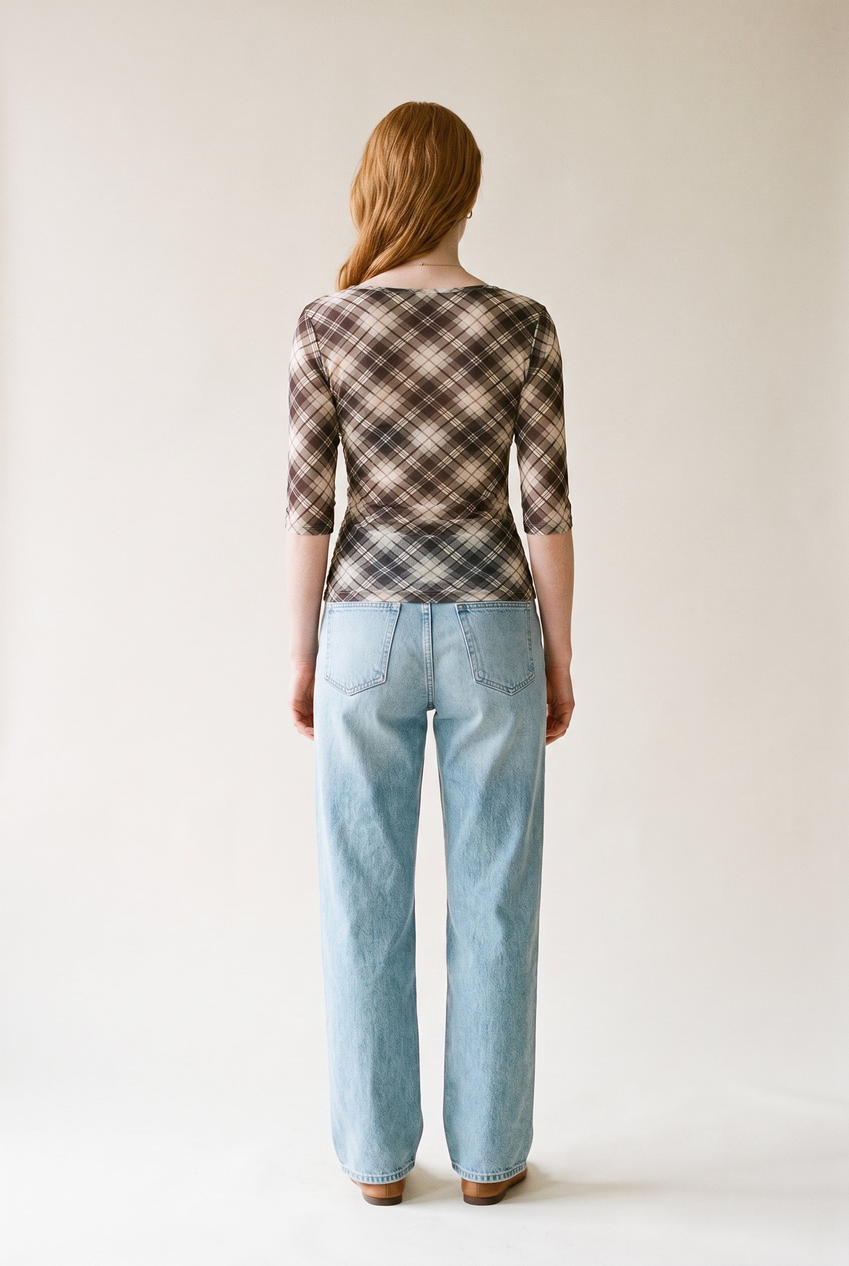 Plaid Mesh Fitted Top