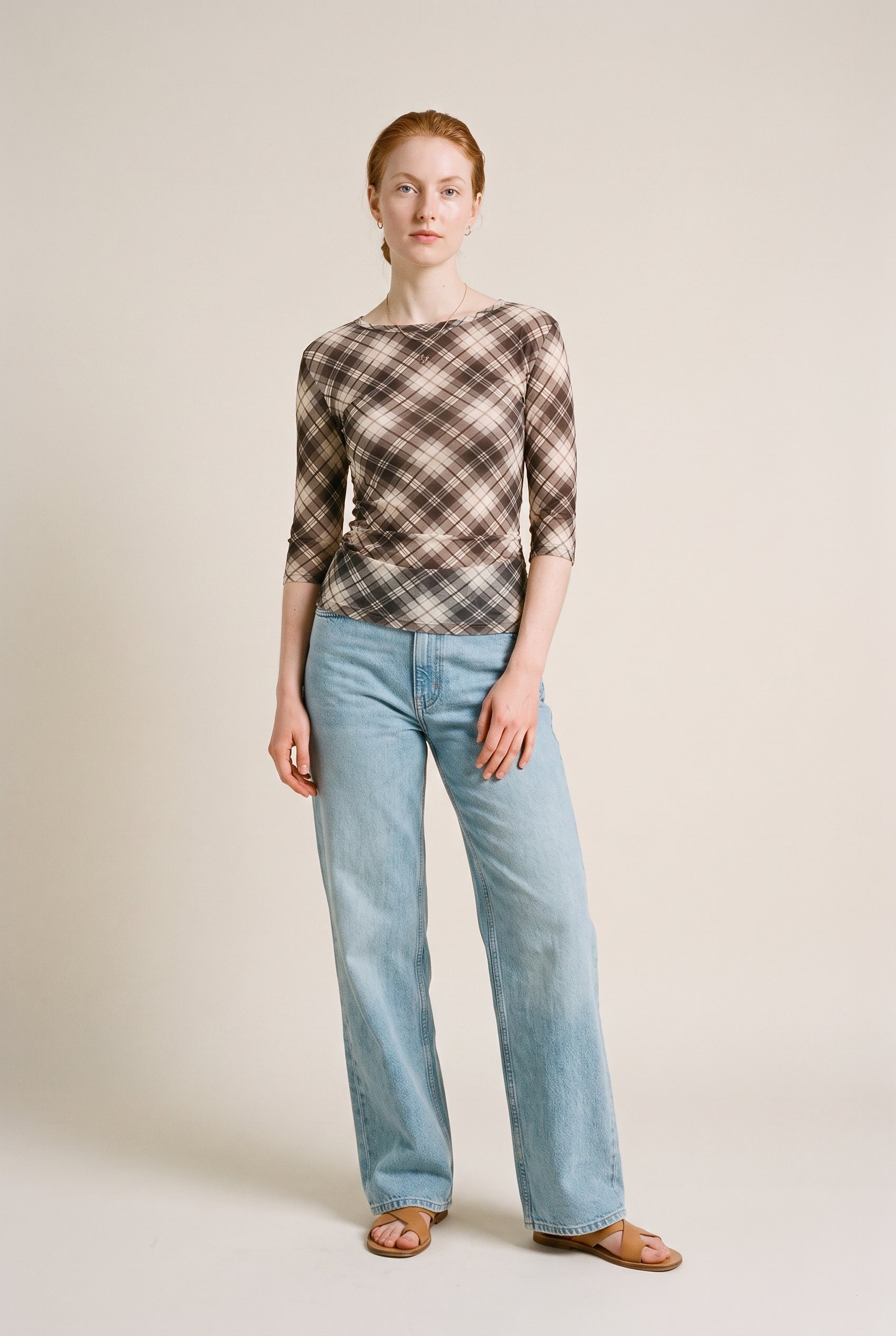 Plaid Mesh Fitted Top