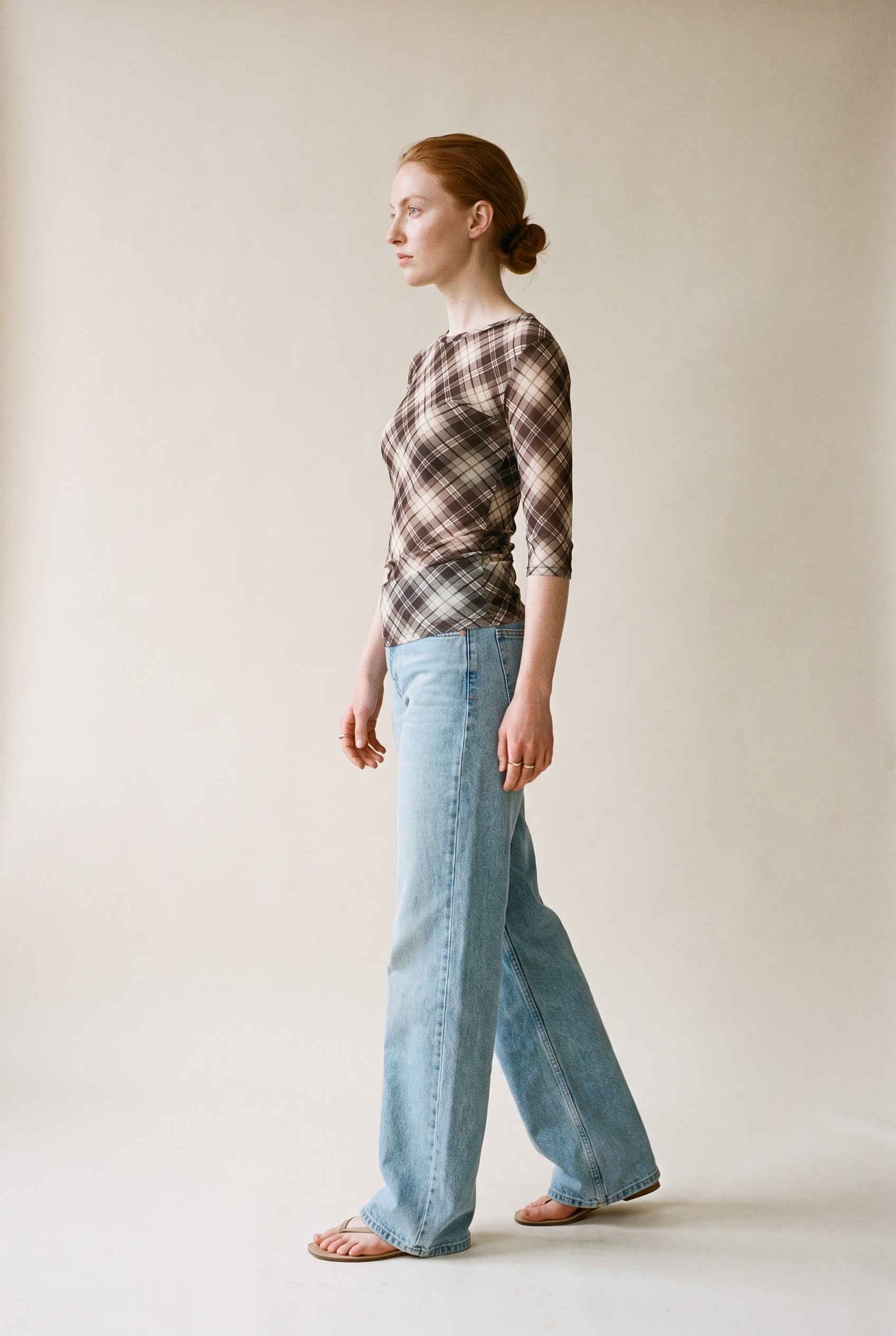 Plaid Mesh Fitted Top