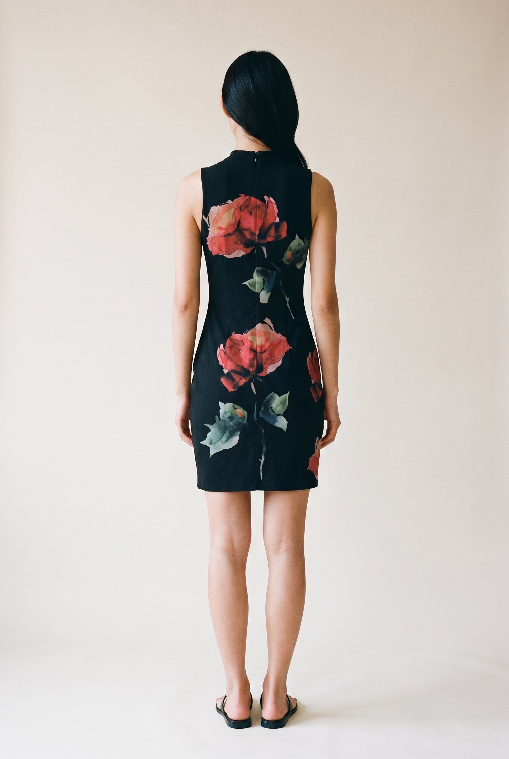 Mesh Print A Line Mini Dress Black Floral