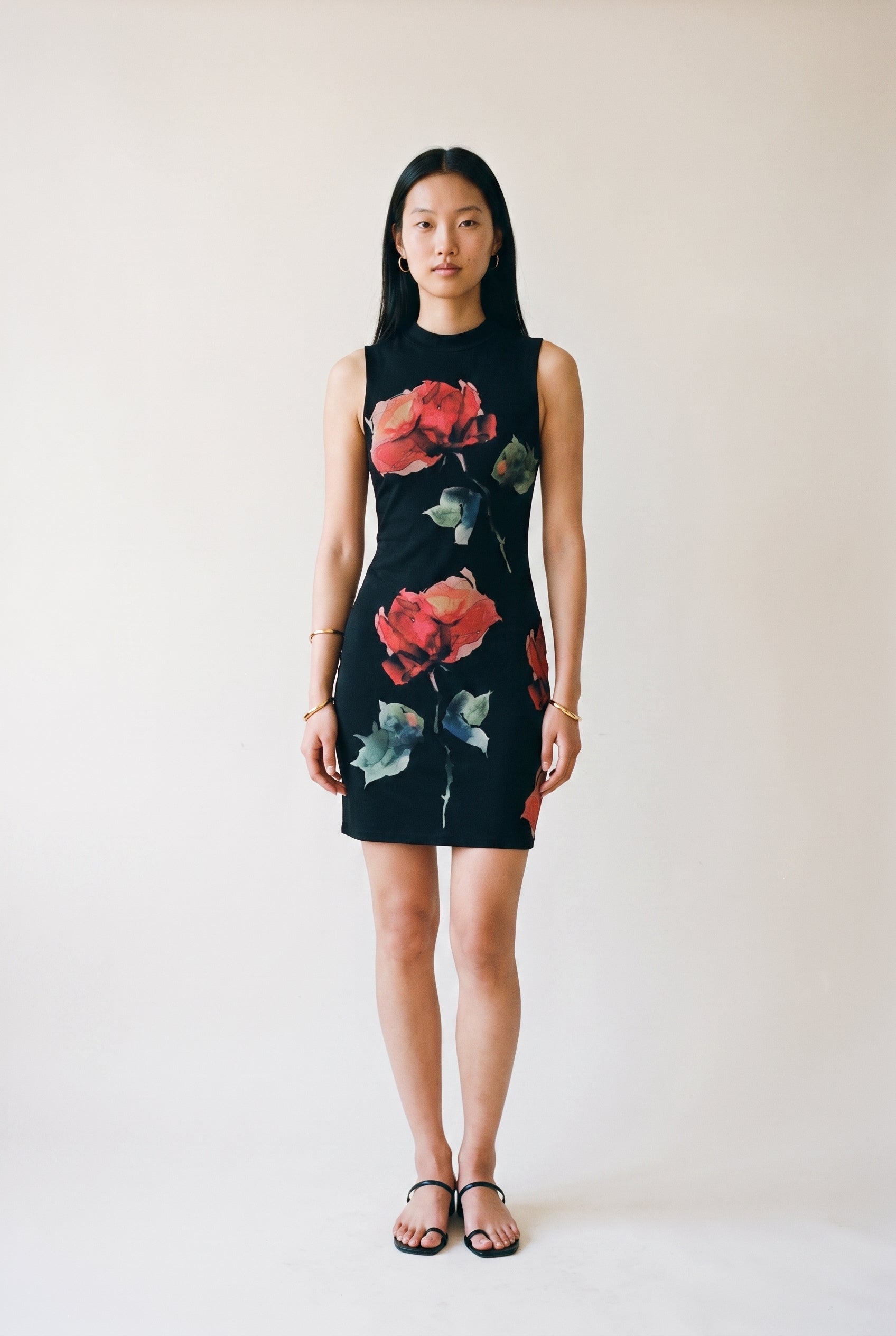 Mesh Print A Line Mini Dress Black Floral