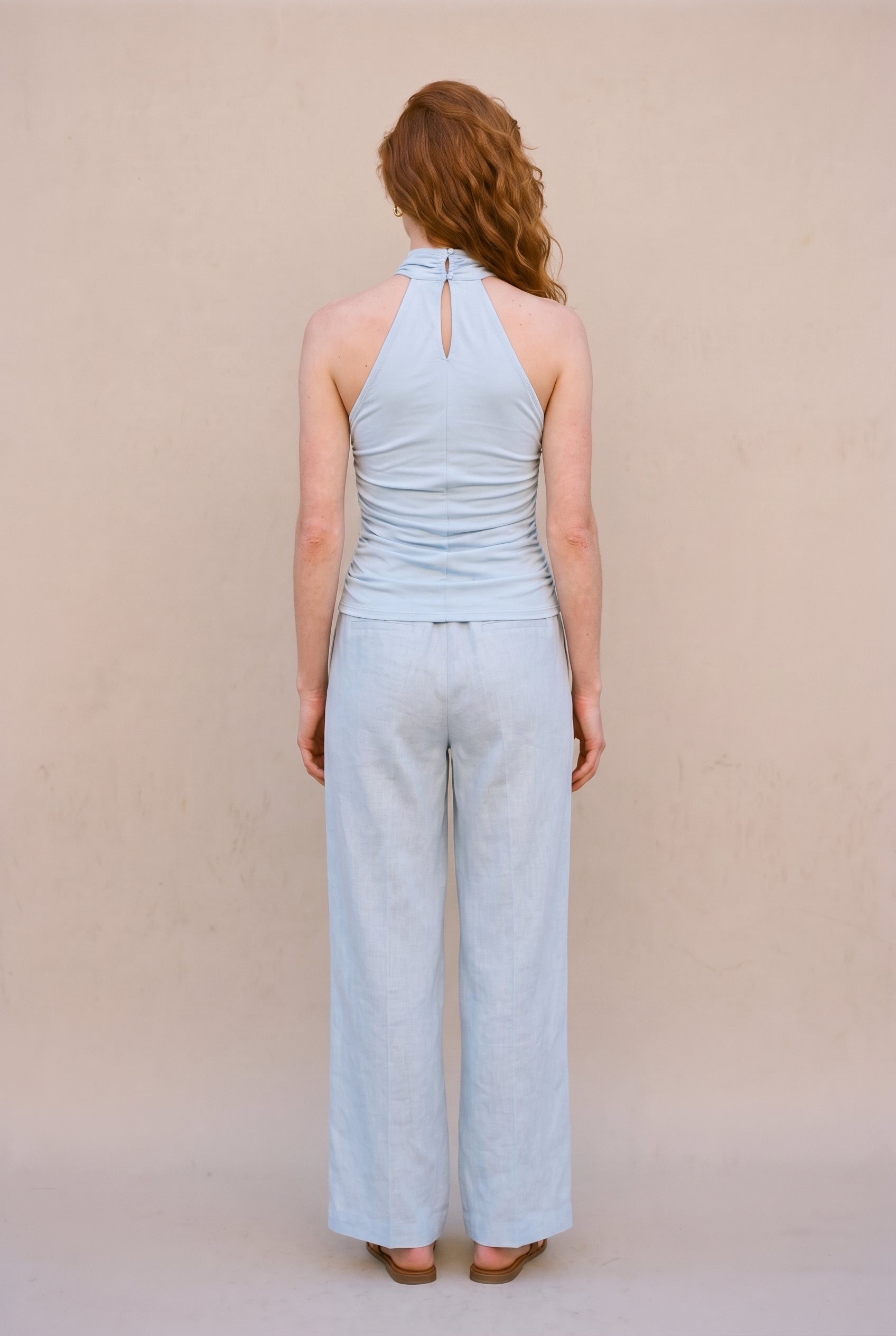 Halter Neck Ruching Top Baby Blue