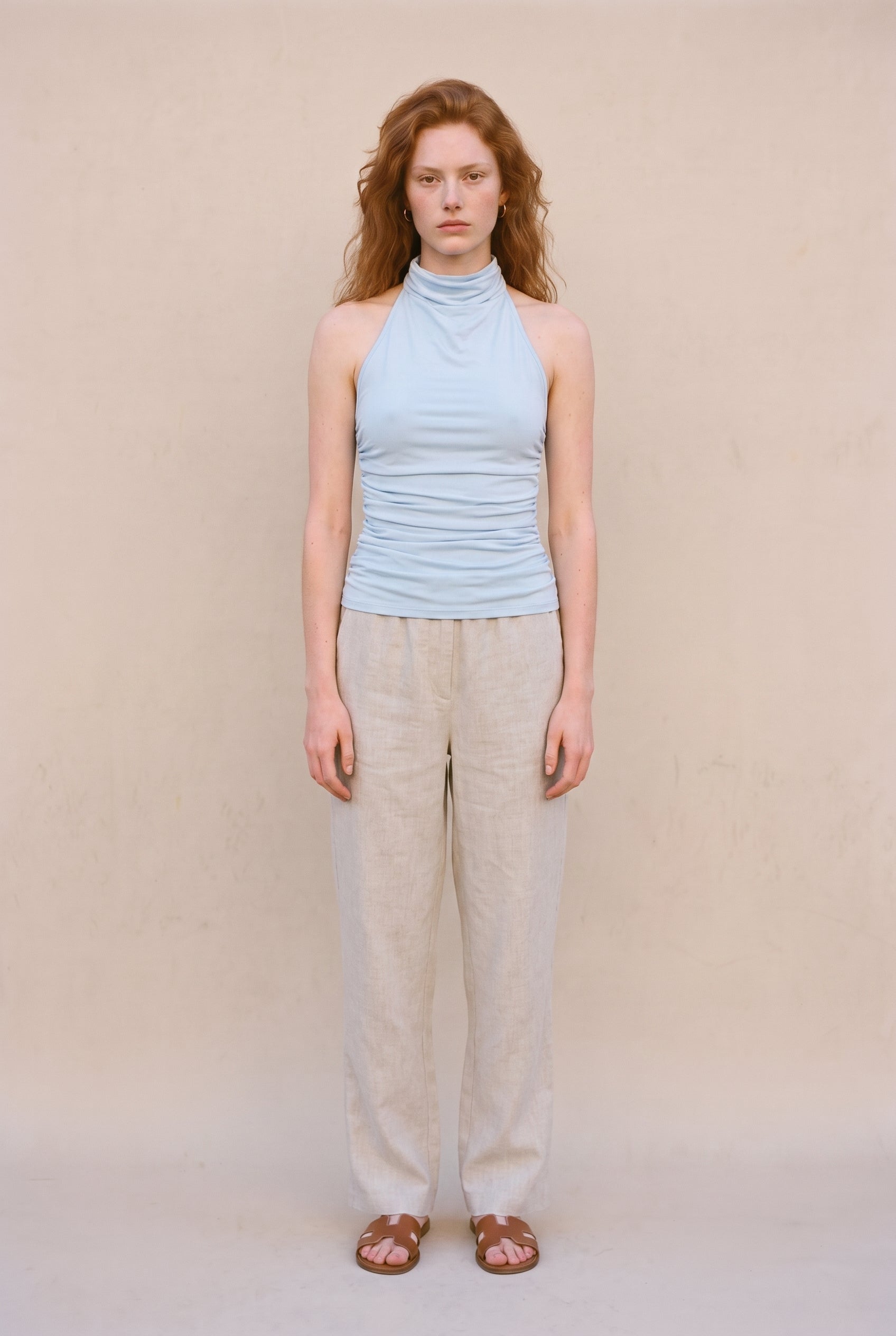 Halter Neck Ruching Top Baby Blue