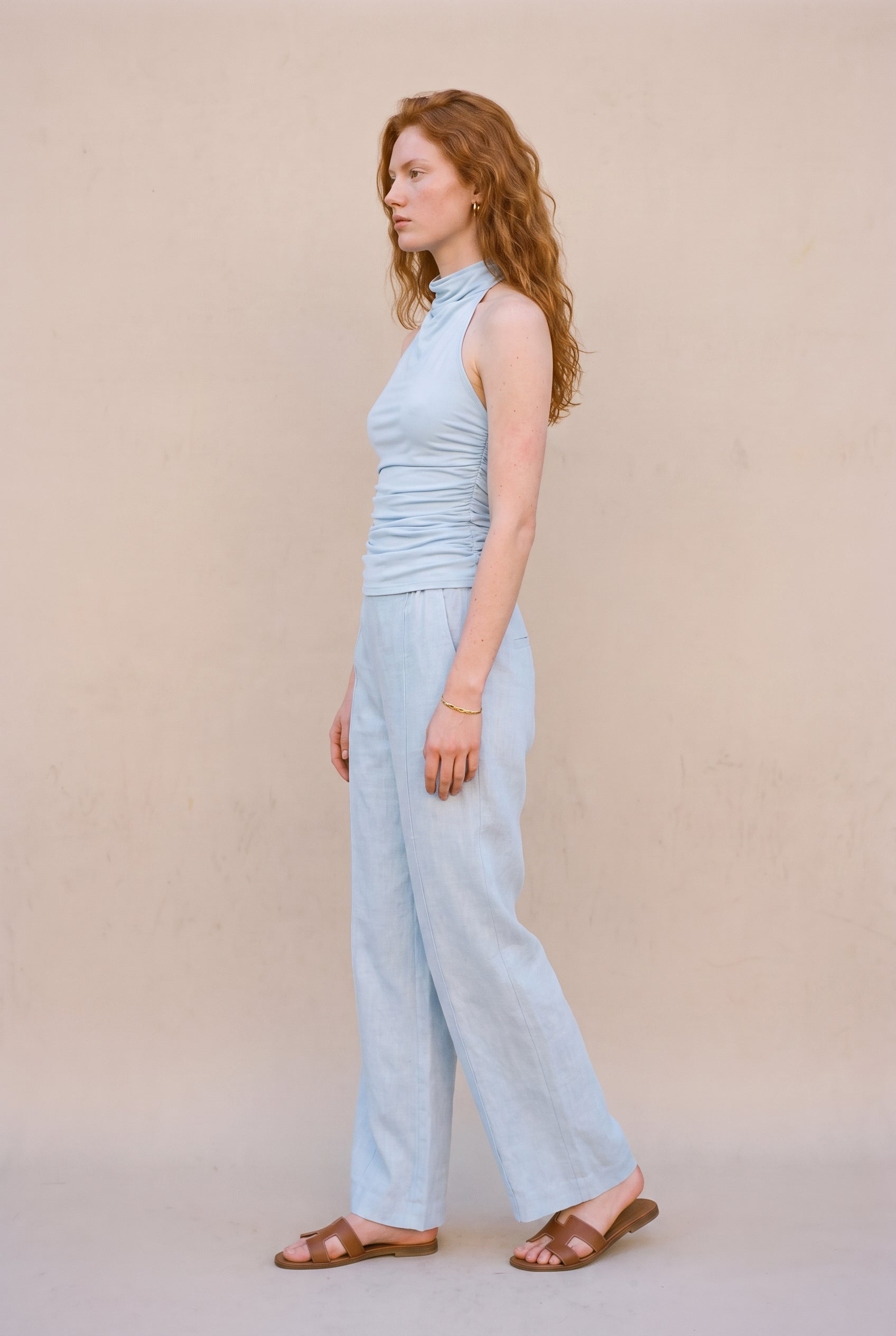 Halter Neck Ruching Top Baby Blue