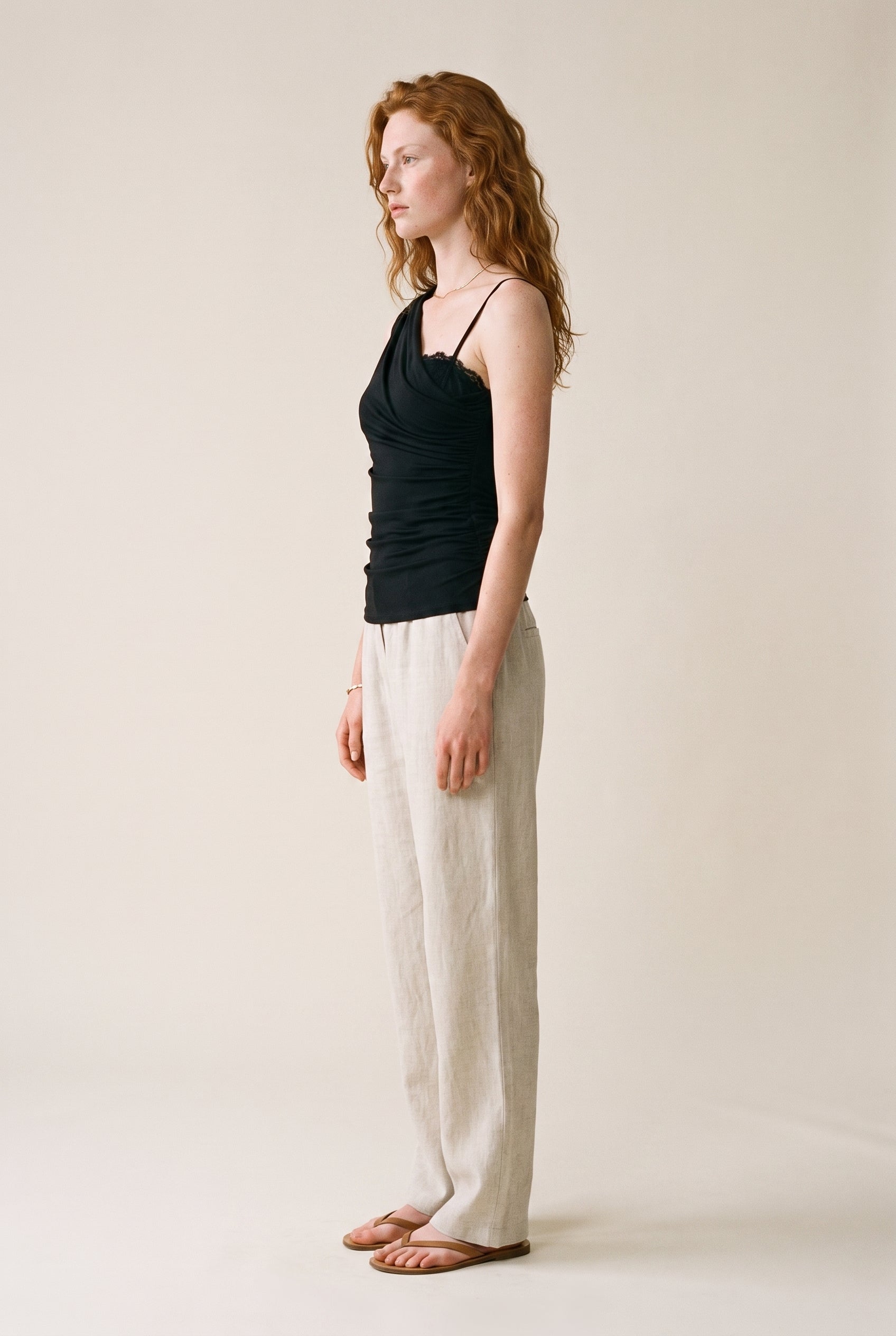 One Shoulder Drape Sleeveless Top W/ Mesh Bra Black