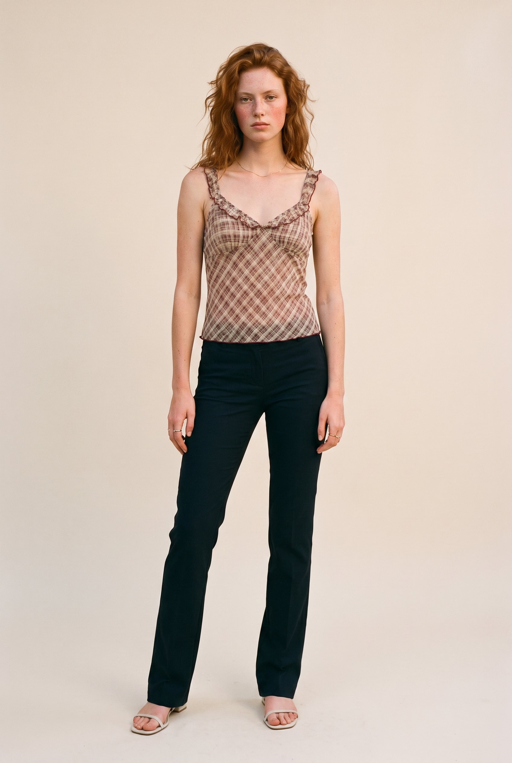 Clueless Checker Ruffle Cami Top Eggplant