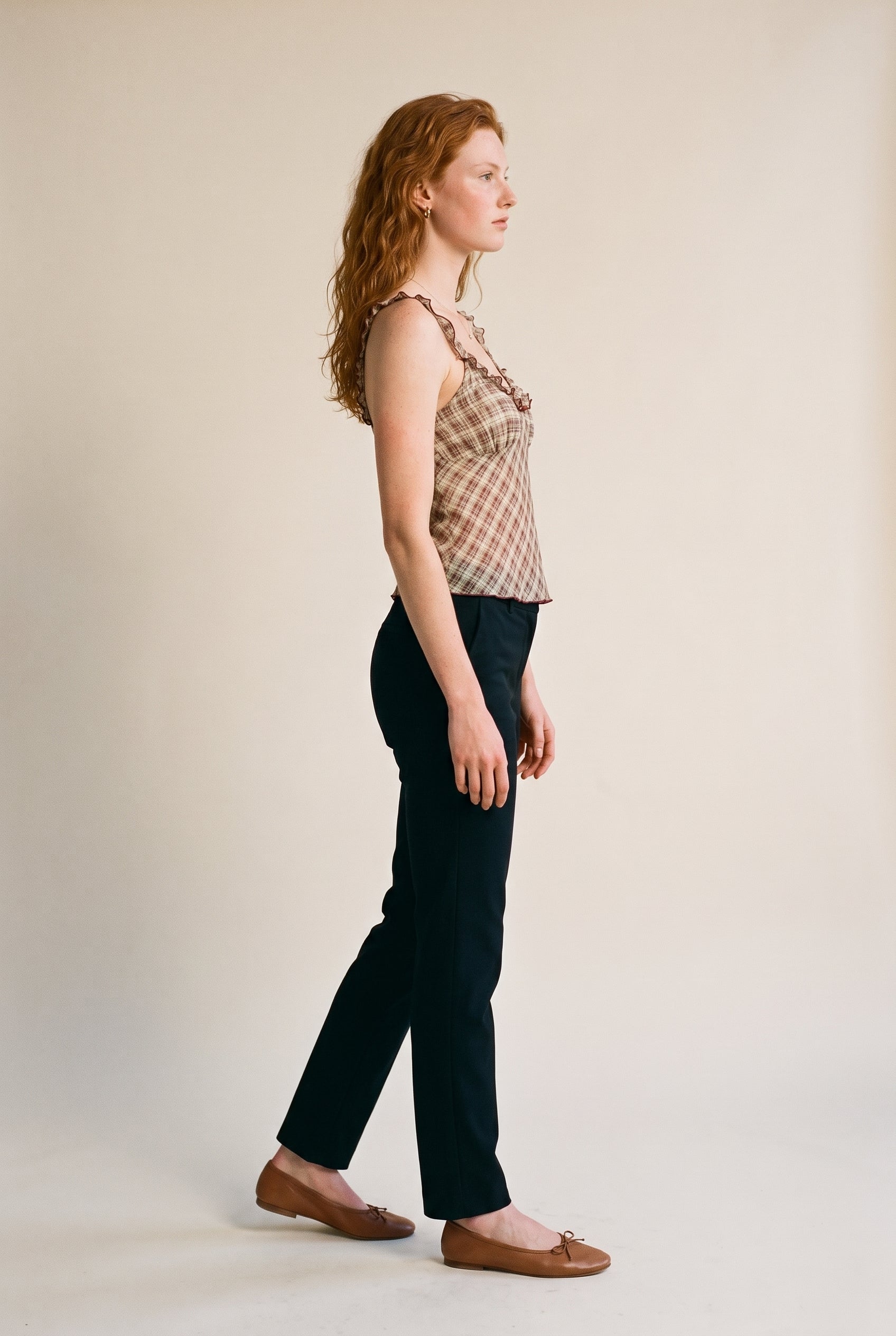 Clueless Checker Ruffle Cami Top Eggplant