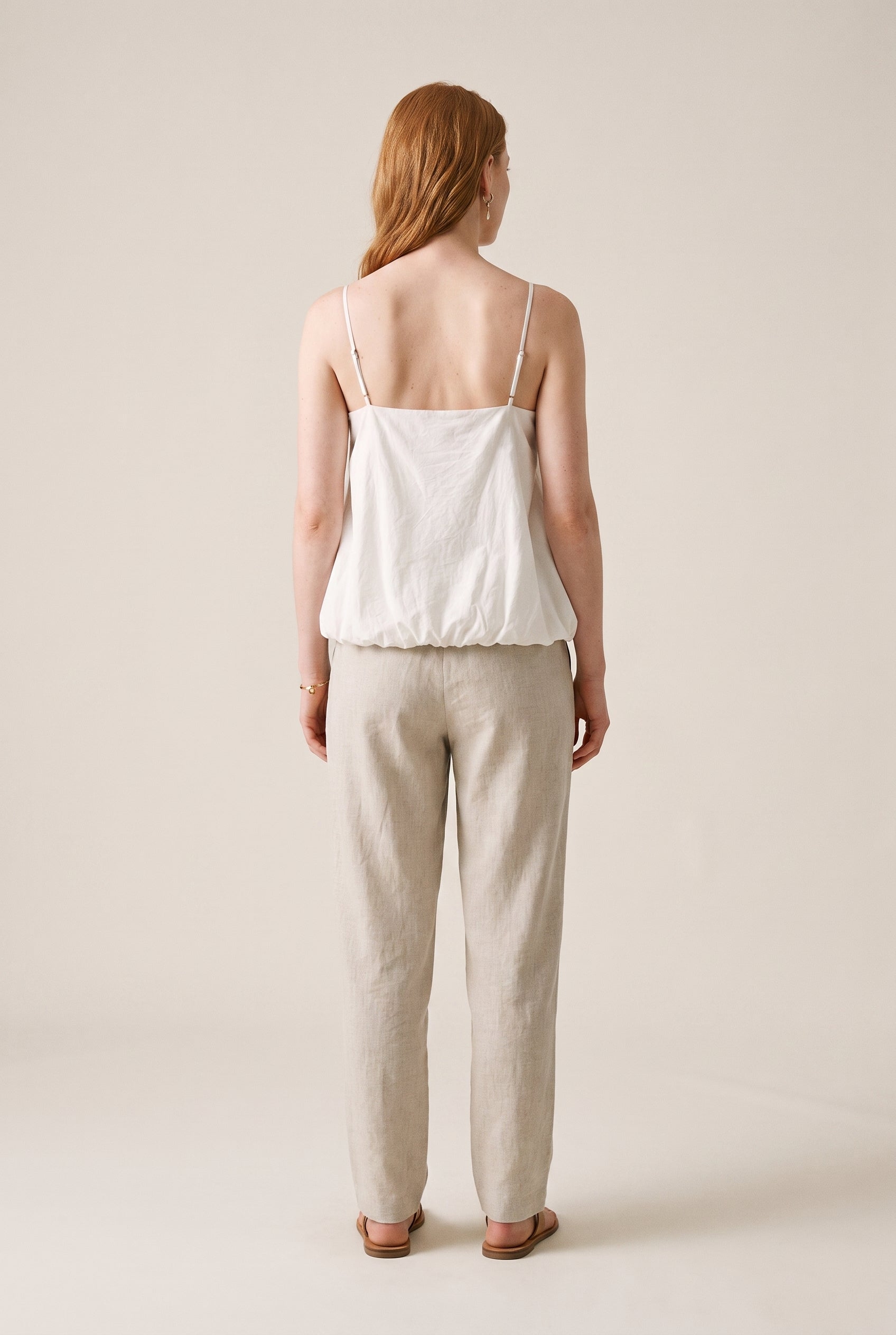 Billowy Cami Top with Bubble Hem Off White